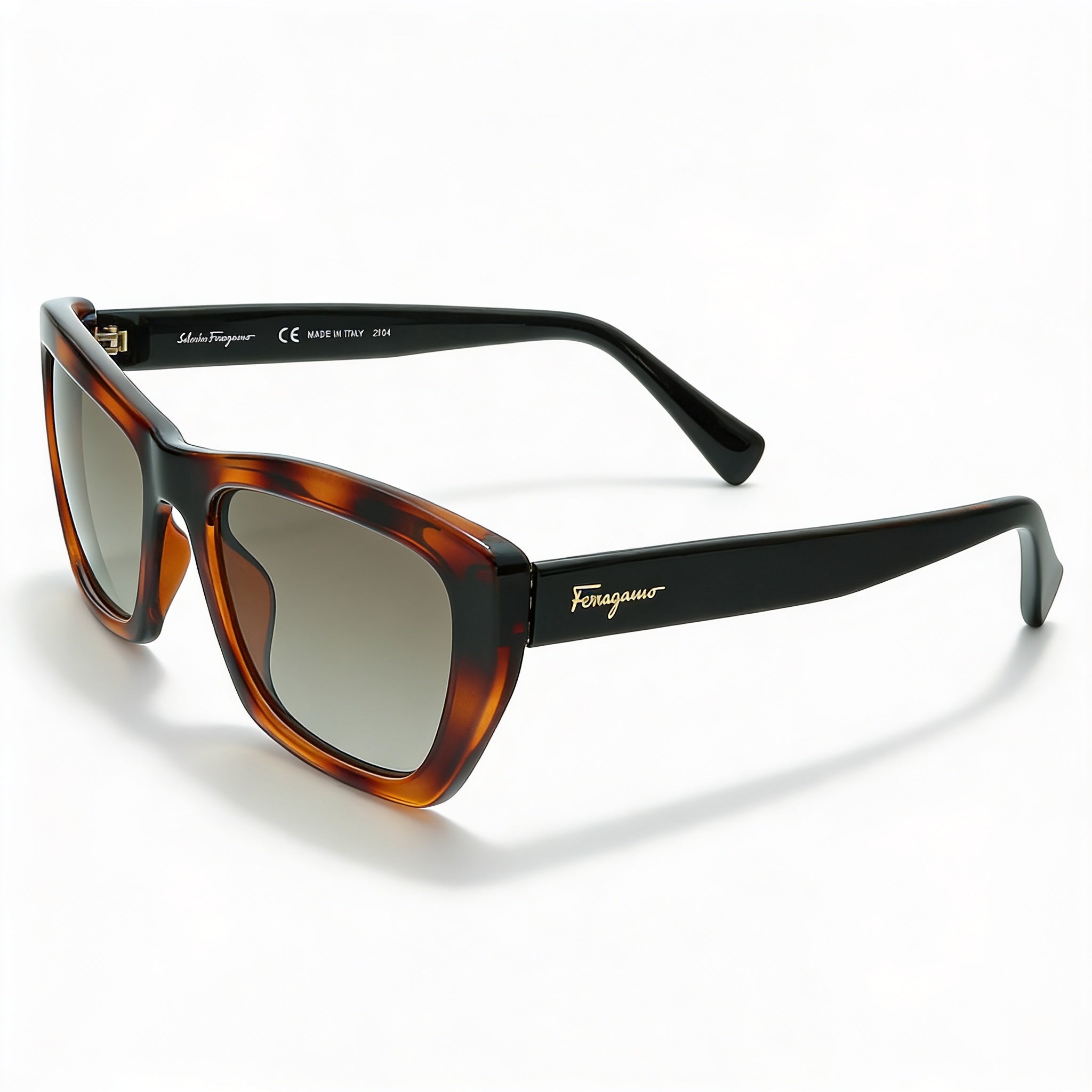 Gafas de sol Salvatore Ferragamo SF958S 214 para mujer, diseño de ojo de gato, color tortuga, lentes marrones, protección UV, 55 mm, Photo 1