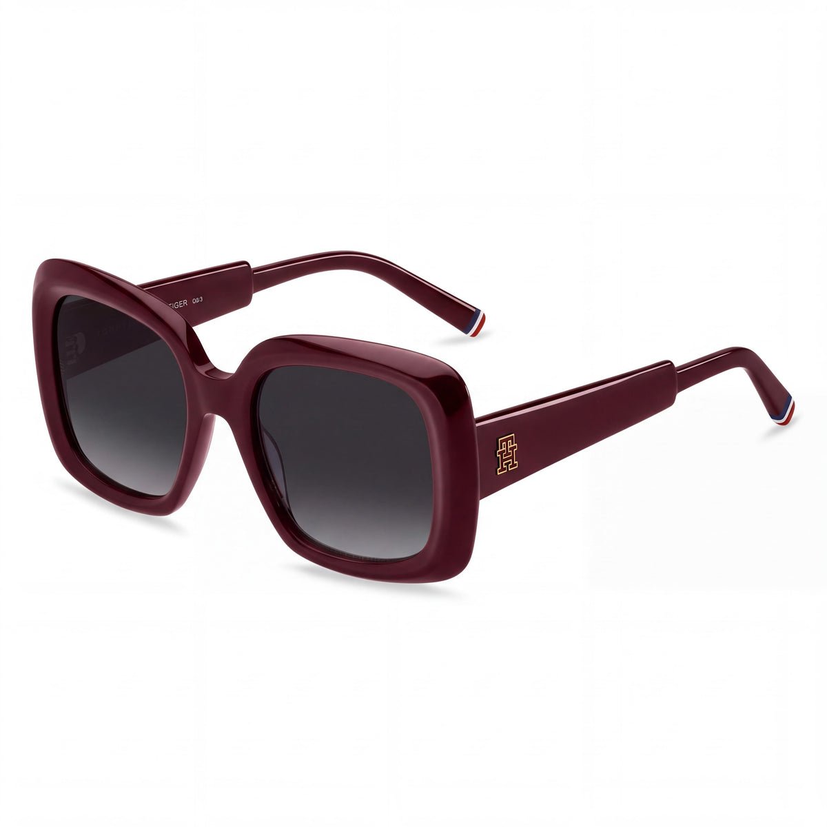Tommy Hilfiger Square-frame Unisex Acetate Sunglasses Burgundy Dark Grey Shaded Non-Polarized 53mm Lens 20mm Bridge, Photo 1