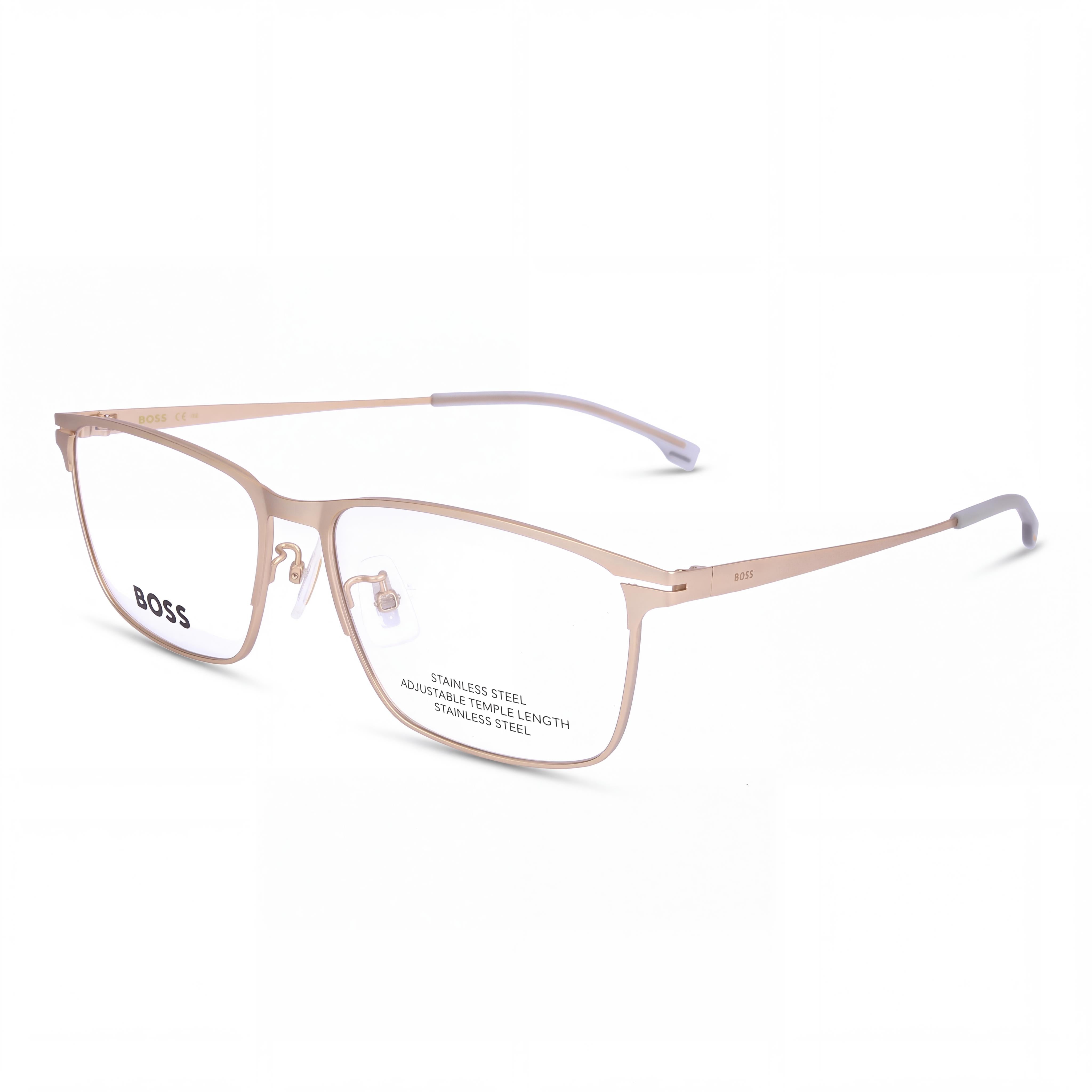 Hugo Boss Boss 1467/f Unisex Rectangular Optical Frames, Featuring a Metal Frame in Matte Gold Finish, Size 57mm, Photo 1