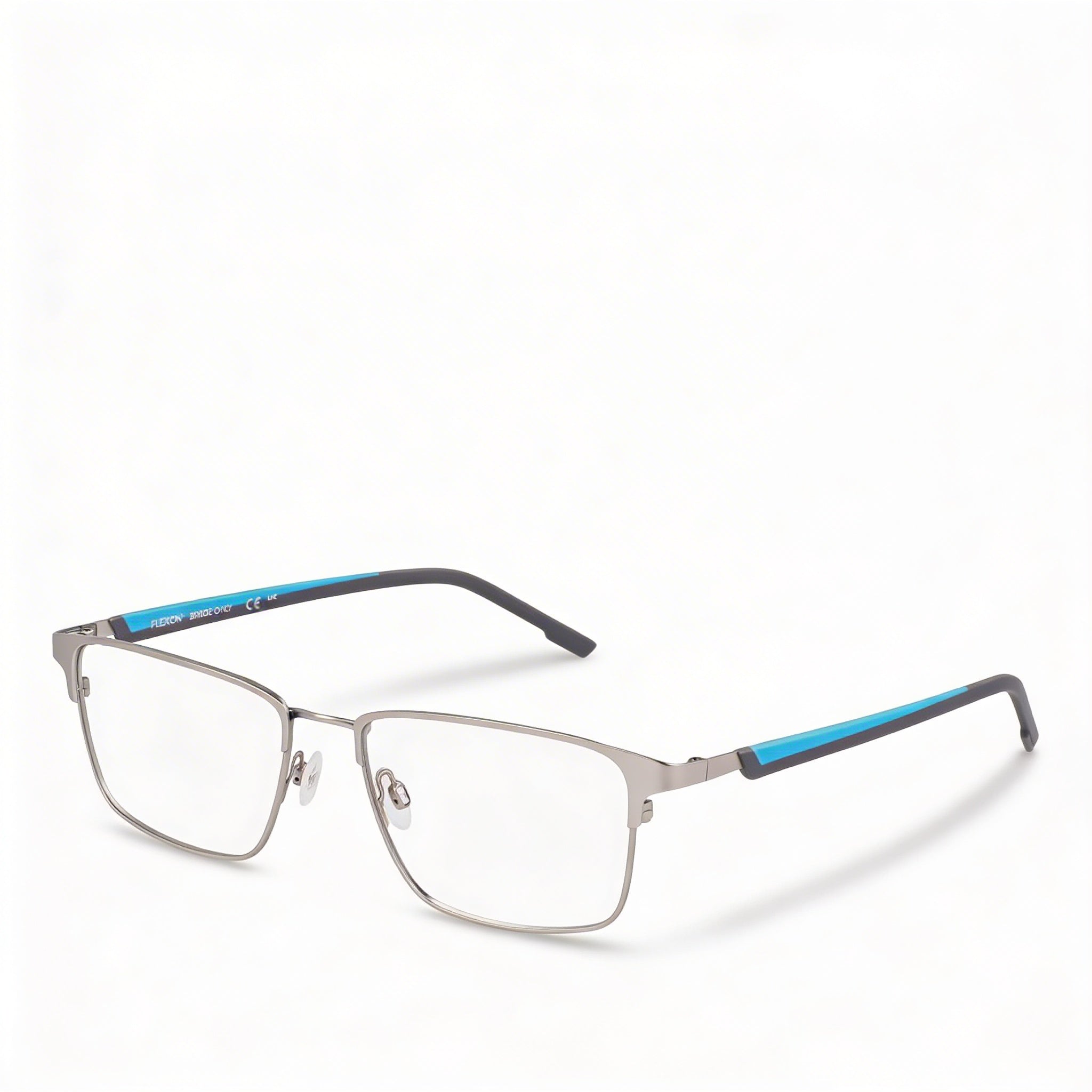 Flexon E1154 Men's Acetate Eyeglasses Satin Silver Cerulean 54mm, Photo 1