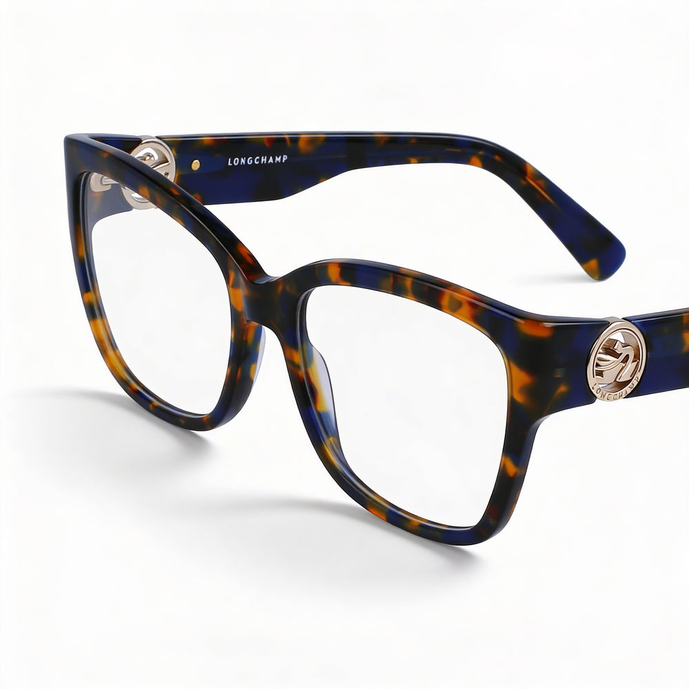 Longchamp Modern Women's Eyeglasses: Blue Tortoise Acetate Frame with Non- Lenses, 53mm Lens Width