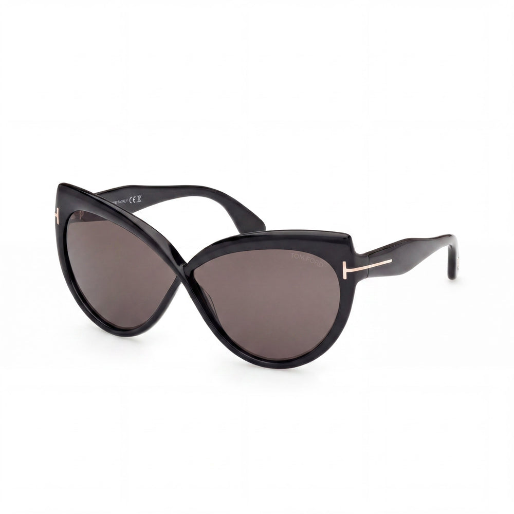 Gafas clásicas Tom Ford con montura negra brillante y lentes negras, unisex, con patillas de 140 mm de longitud.