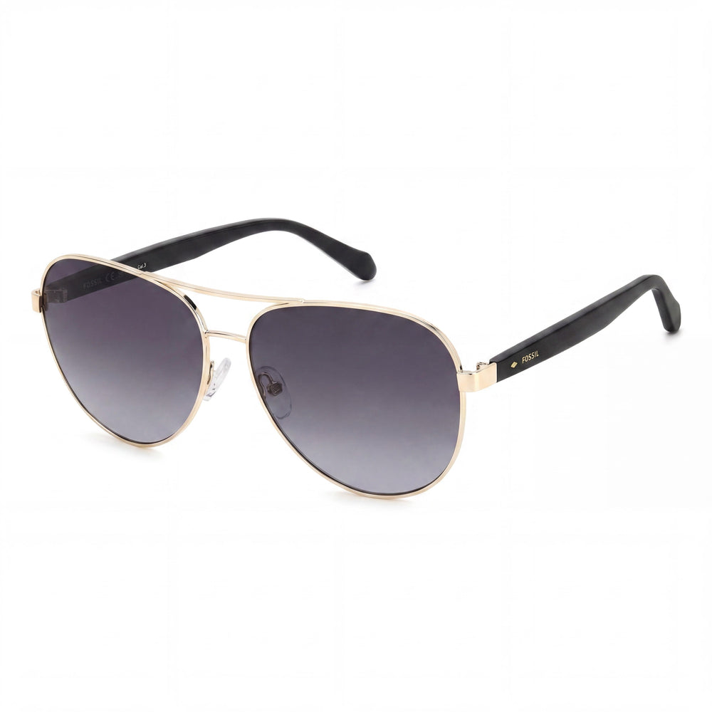 Gafas de sol Fossil Fos 3150/G/S para mujer, de acero inoxidable, con protección UV, color dorado claro, gris oscuro, 60 mm