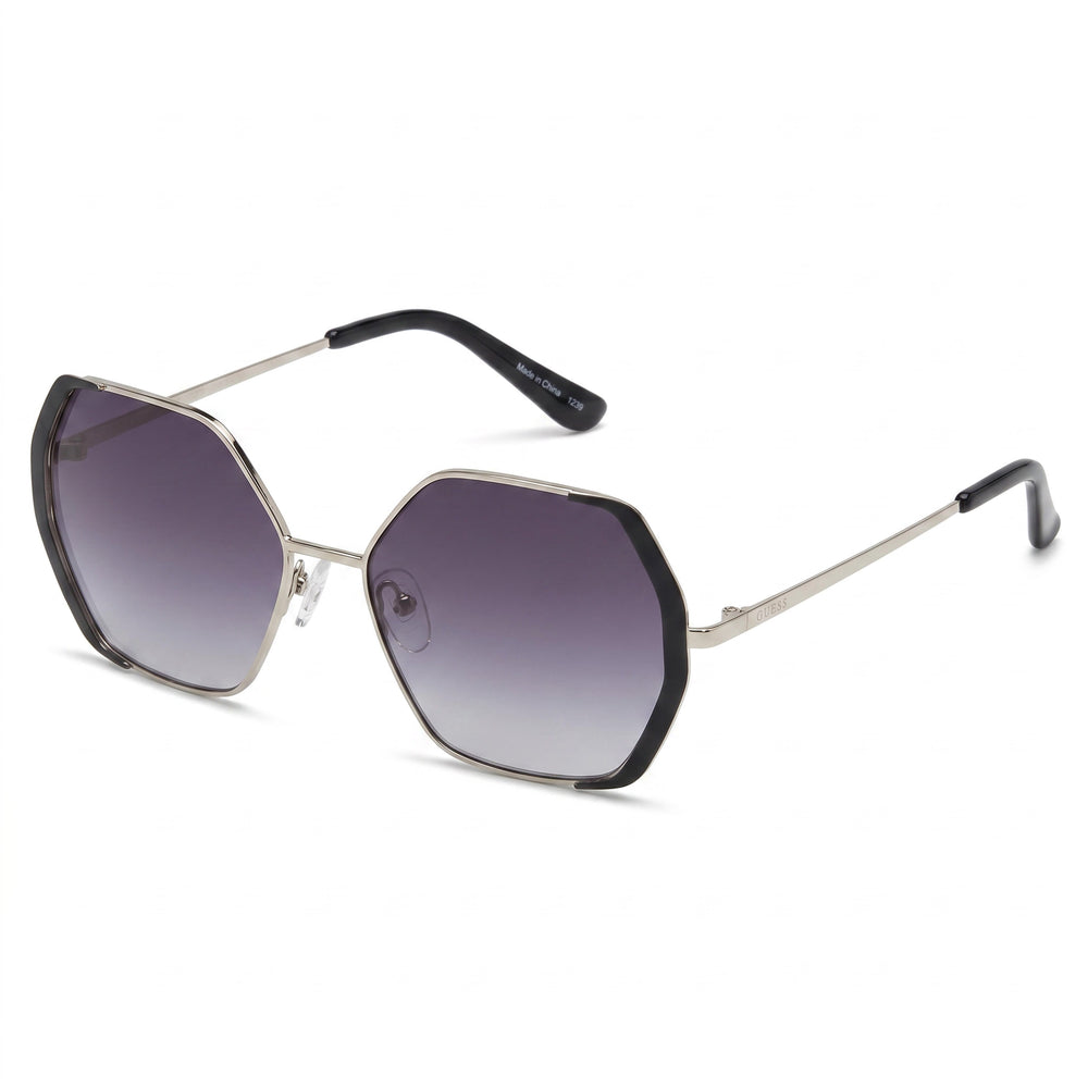 GUESS GF0387 Women's Clear Shiny Light Nickeltin Plastic Frame Gradient Smoke Lens UV Protection Sunglasses 57mm