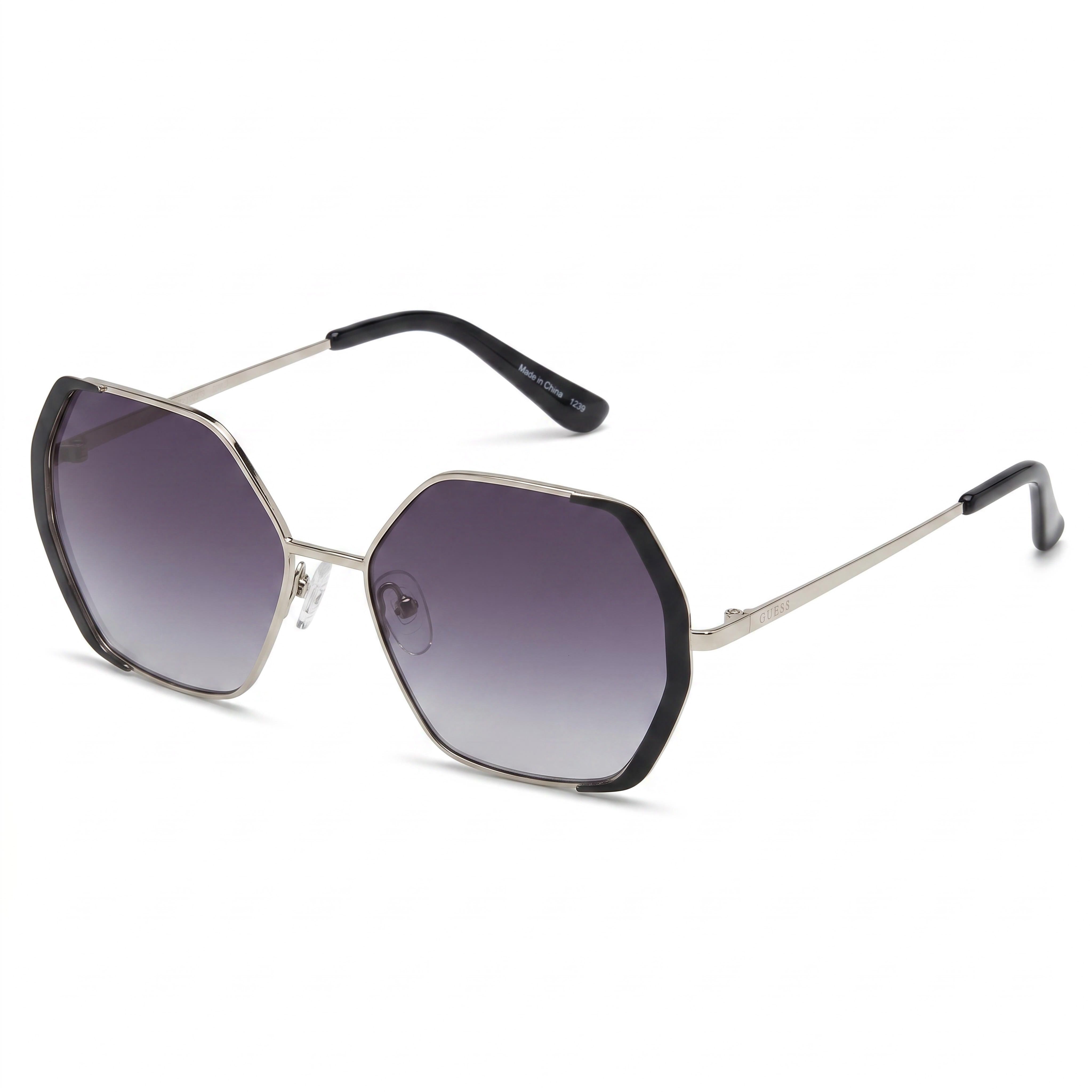 Gafas de sol GUESS GF0387 para mujer, con montura de plástico niquelado claro brillante, lentes ahumadas degradadas y protección UV, 57 mm, Photo 1