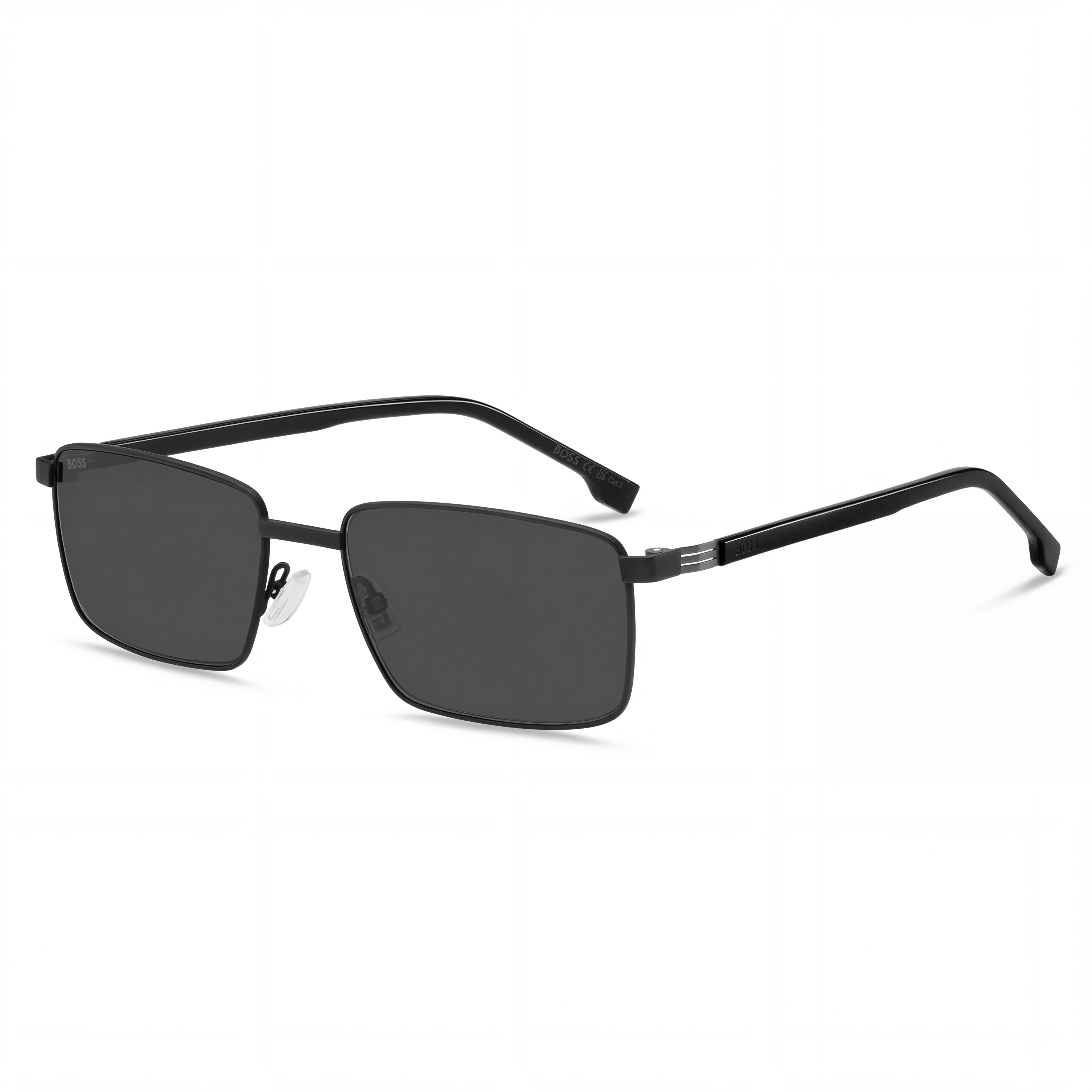 Hugo Boss Boss 1700/S Rectangular Matte Black Stainless Steel Grey Lens 100% UV Protection Sunglasses 57mm, Photo 1