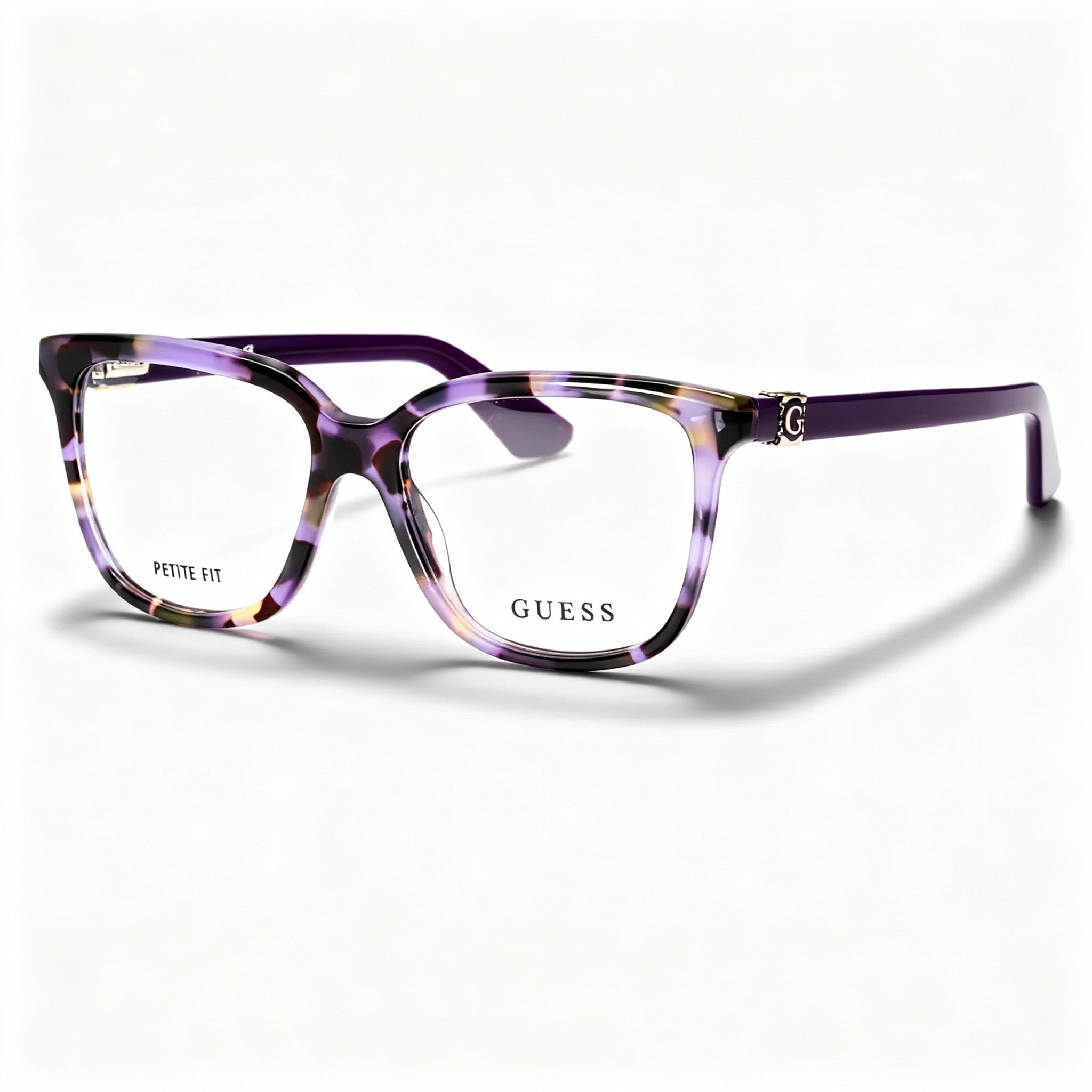 GUESS Modern Women's Plastic Frame Eyeglasses, Violet Frame, Blue Tortoise Non-Polarized Lenses, 49-15-140