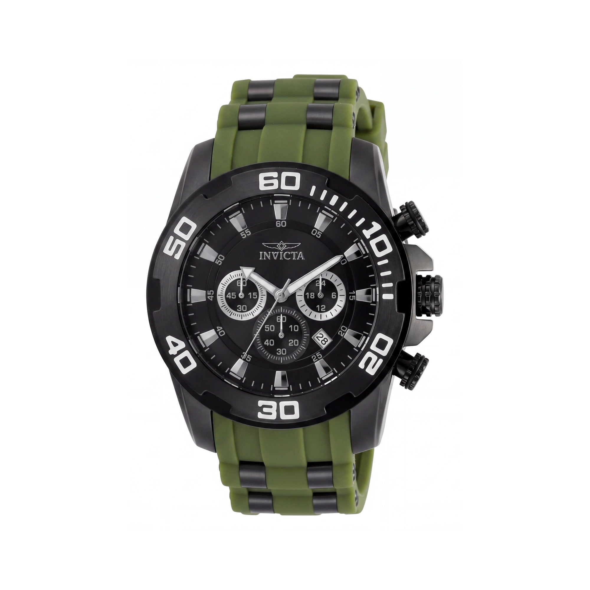 Reloj Invicta de Cuarzo para Hombre, Caja de Acero Inoxidable Verde y Negra, Correa de Silicona, Resistente al Agua, 50mm, Photo 1