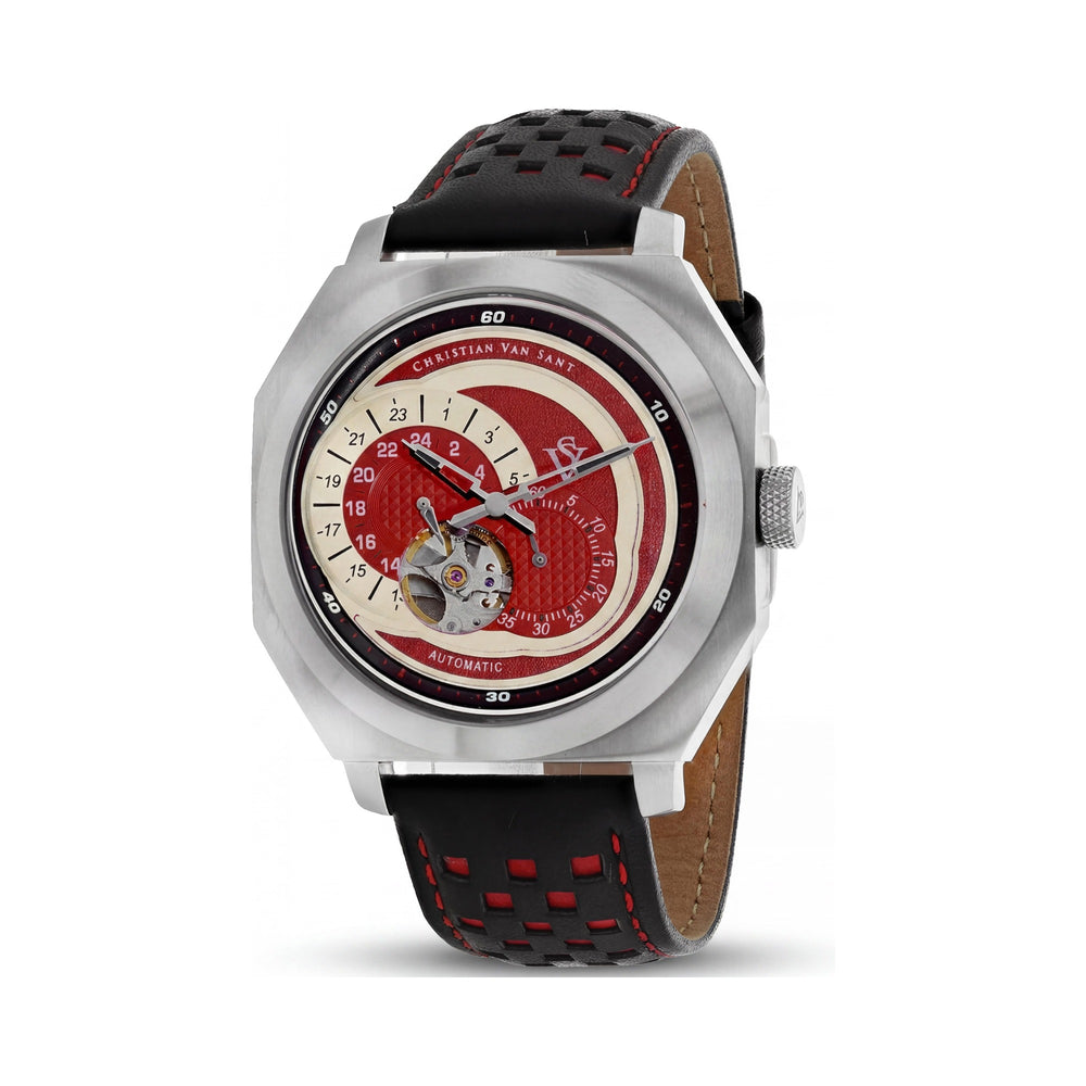 Christian Van Sant CV0561 Modern Men’s Automatic Movement Multifunction Feature Red Dial Wristwatch