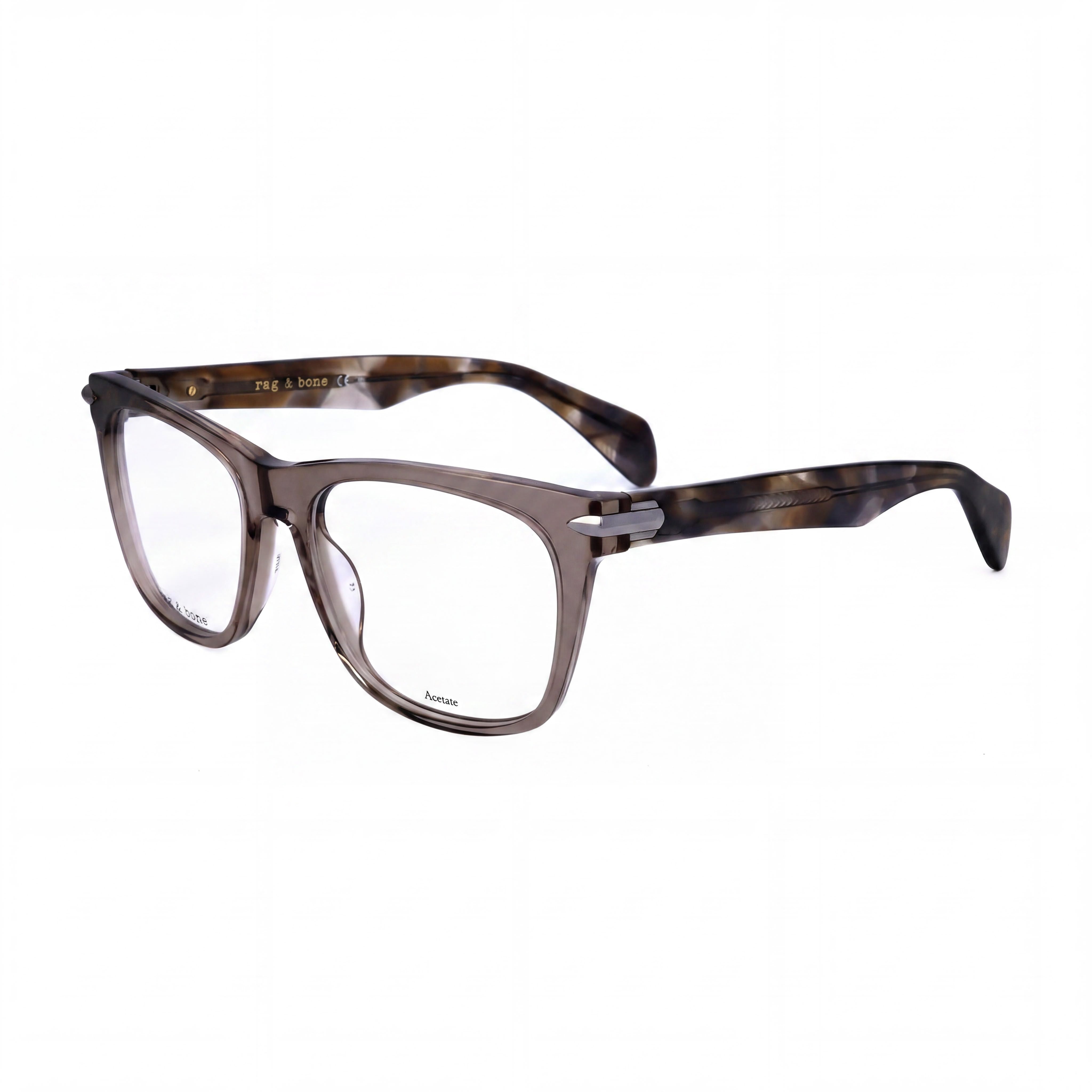 Gafas casuales de hombre rag & bone con montura de acetato gris beige y cristales transparentes 54-18-150, Photo 1