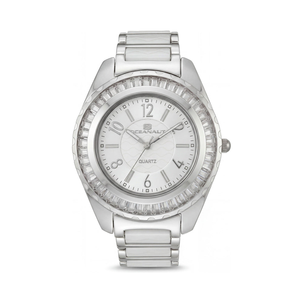 Reloj Oceanaut para mujer con movimiento de cuarzo, esfera plateada, bisel de cristal, resistente al agua hasta 30 m, cristal mineral.