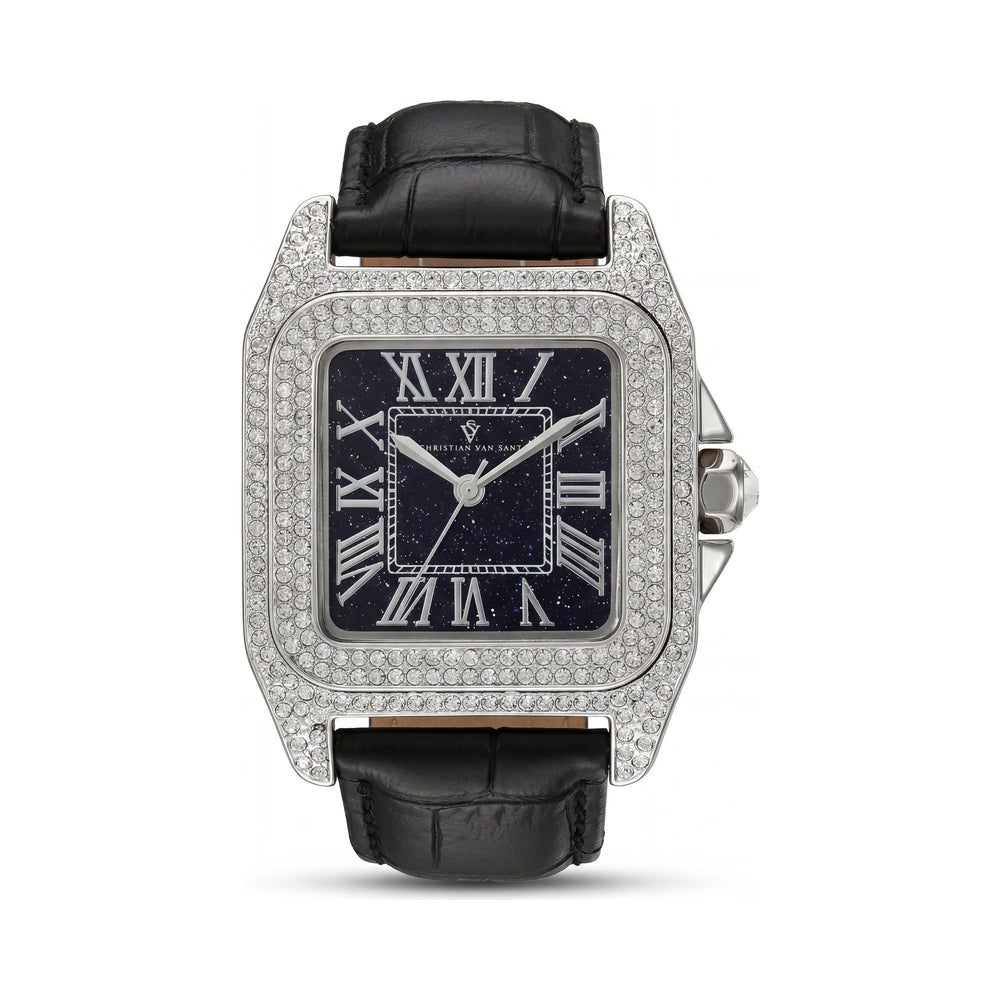 Reloj de cuarzo Christian Van Sant CV4420 para mujer, caja de latón negra, correa de piel, bisel con cristales, cronómetro, regla de cálculo, 41mm