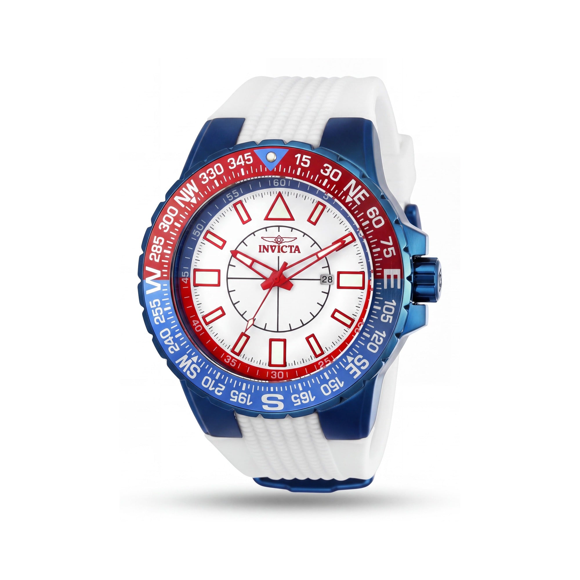 Invicta Aviator Men's Quartz Blue Case White Dial White Silicone Water Resistant Flame Fusion Crystal 52mm Watch, Photo 1