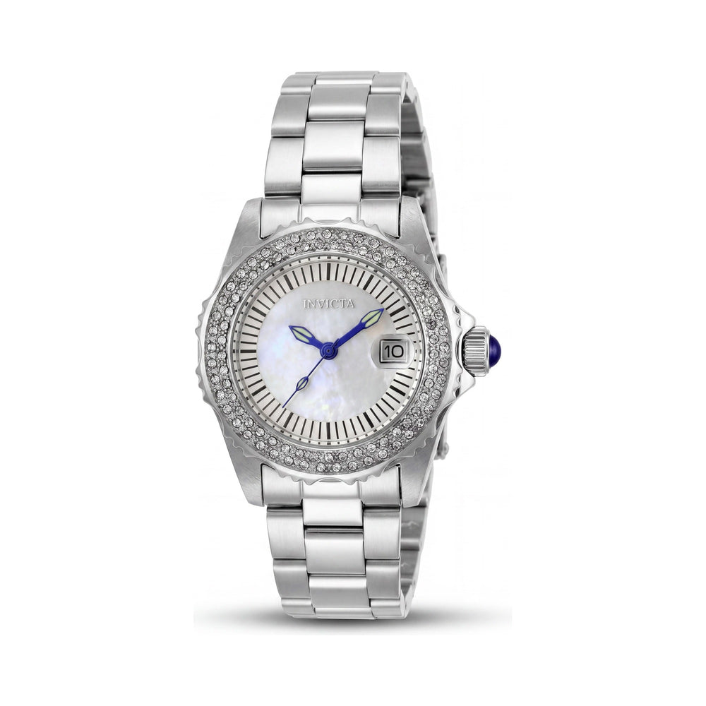 Invicta Angel 28442 Reloj de pulsera de cuarzo para mujer, 30 mm, de acero inoxidable plateado, esfera de nácar, resistente al agua