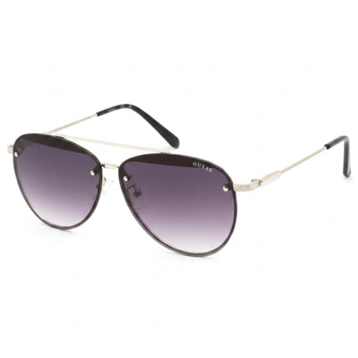 GUESS Classic Women's Shiny Light Nickeltin Metal Frame Sunglasses with Smoke Gradient Lenses 63mm