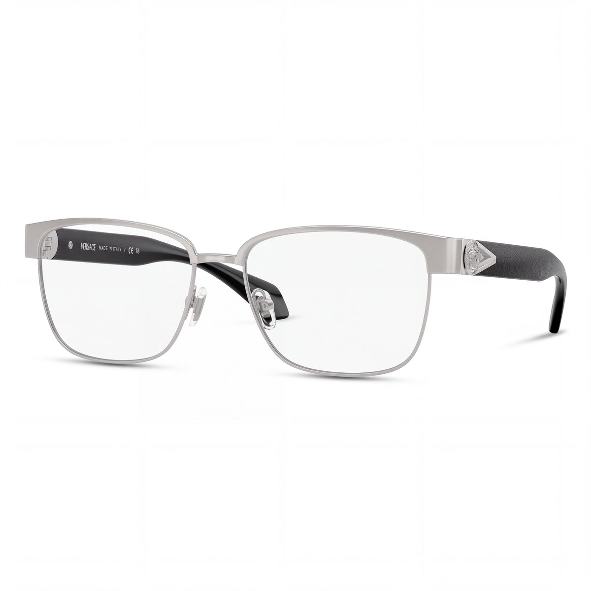 Versace 0ve1306 Unisex Classic Rectangular Metal Eyewear, Silver Frame with Silver Brushed Polycarbonate Lenses, 55mm, Photo 1