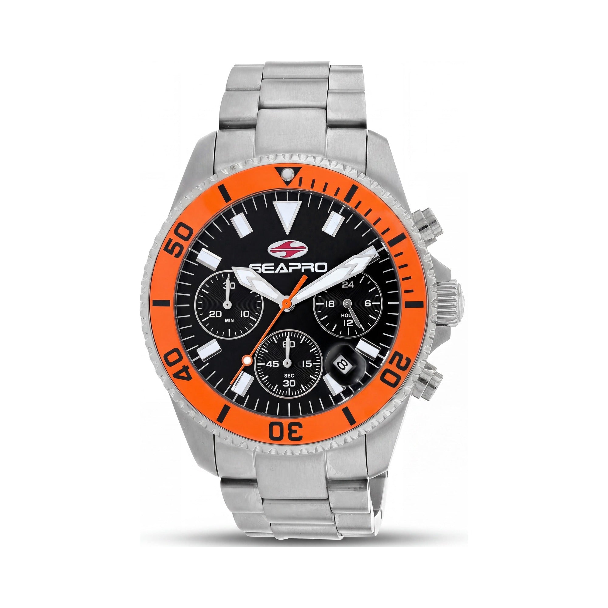 Seapro Men's Quartz SP4353 Movement Black Dial Stainless Steel Case & Bracelet, Scratch Resistant, Water Resistant Watch, Photo 1