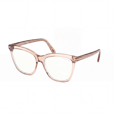 Gafas Tom Ford Ft6042-b unisex, montura marrón claro brillante, lentes de policarbonato negras, 54-16-140