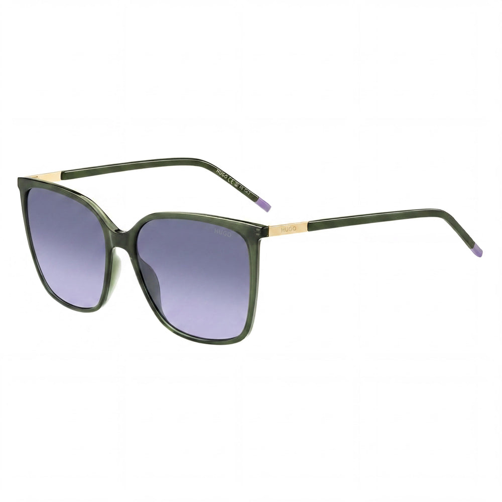 Gafas de sol HUGO para mujer, estilo contemporáneo, montura de poliamida gris verde, cristales verdes no polarizados de 57 mm
