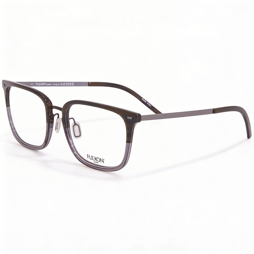 Gafas unisex Flexon B2020 de montura cuadrada completa con montura metálica en tono marrón cuerno degradado plateado de 55 mm