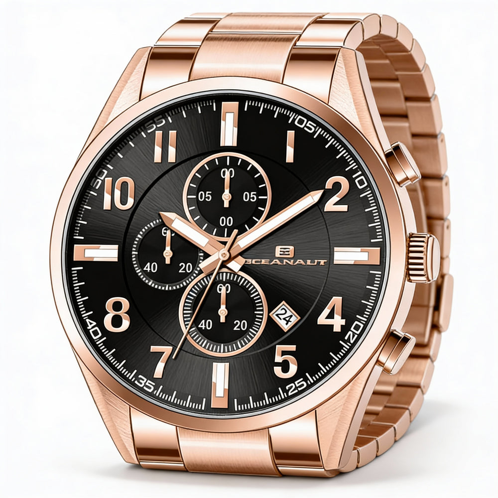 Reloj Oceanaut para hombre, con esfera negra, caja y pulsera de acero inoxidable, de cuarzo, resistente al agua hasta 10 ATM.