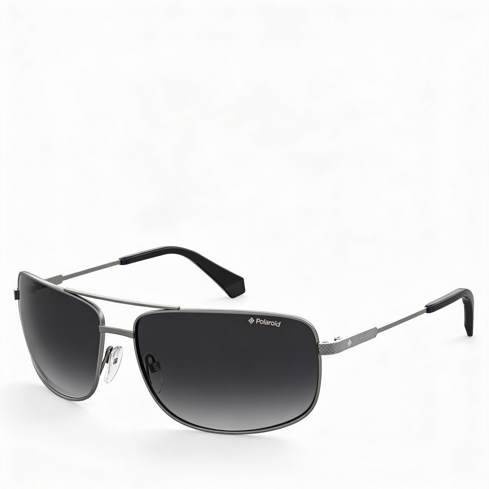 Polaroid Men's Rectangular Polarized UV Stainless Steel Sunglasses, Semi Matte Ruthenium Frame, Gray Lens, 63-14-130mm, Photo 1