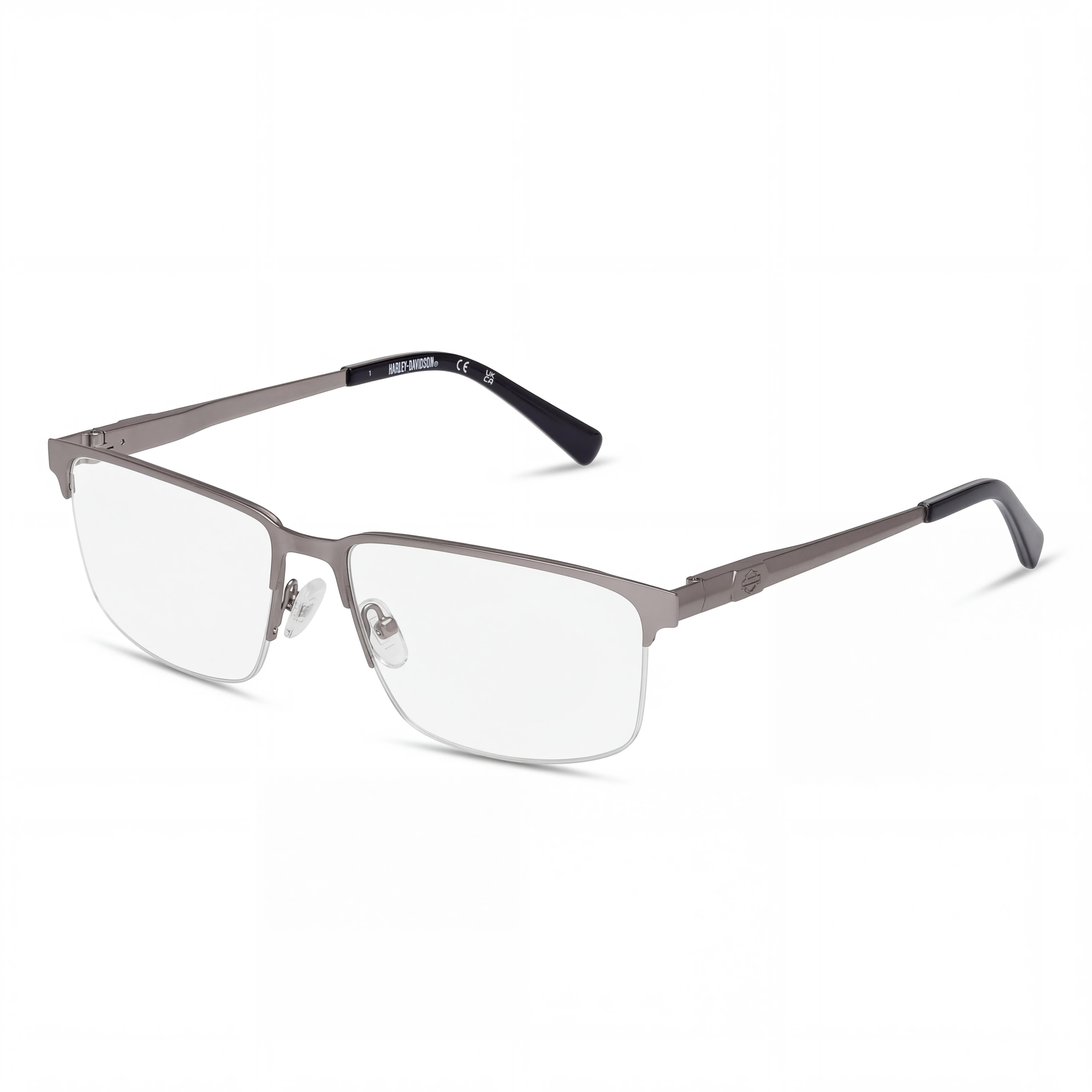 Harley-Davidson Classic Unisex Semirimless Metal Eyeglasses Matte Antiqued Light Nickeltin Multicolor 57-16-145, Photo 1