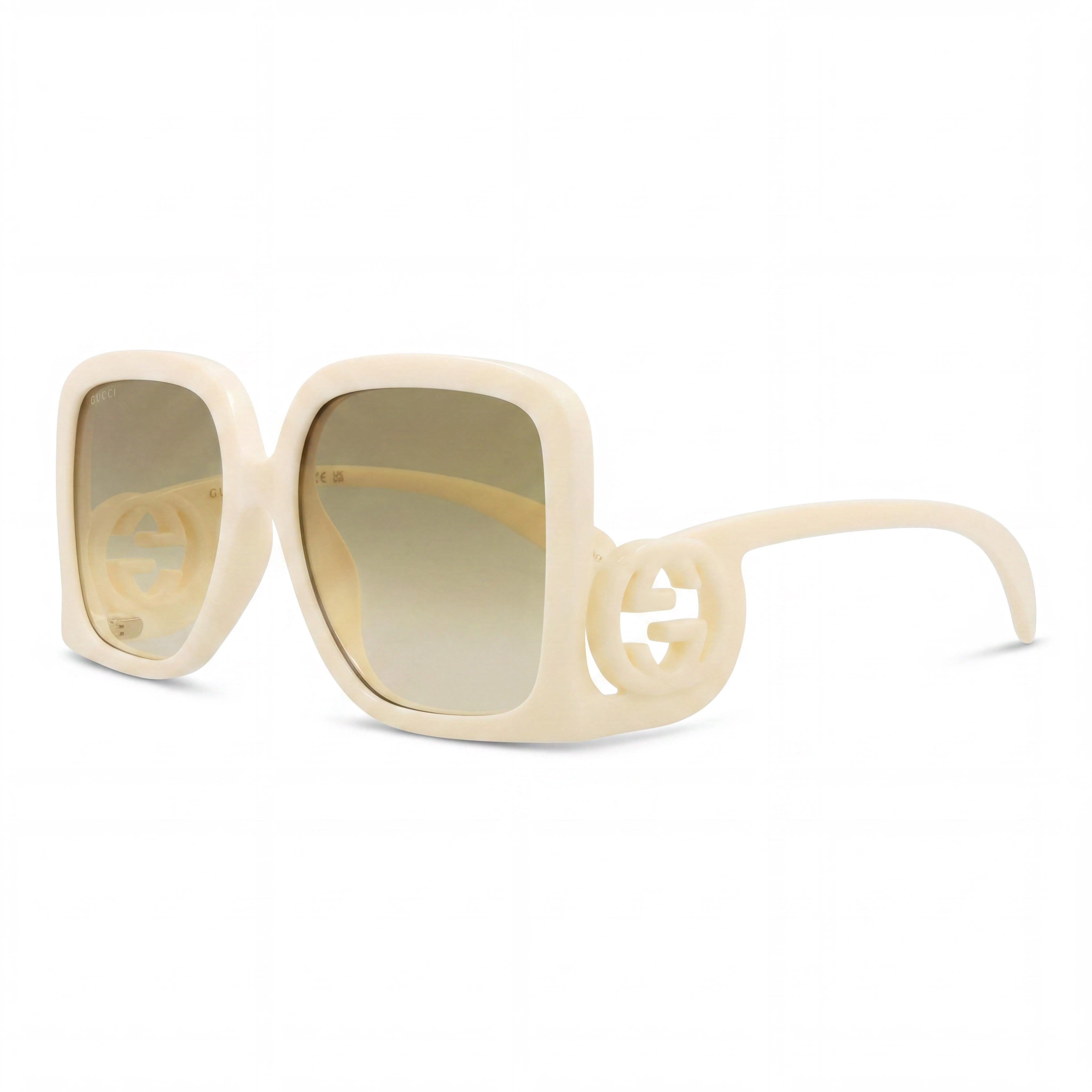 Gafas de sol Gucci cuadradas/rectangulares para mujer, montura blanco marfil, lentes marrones degradadas, 58 mm, protección UV, Photo 1