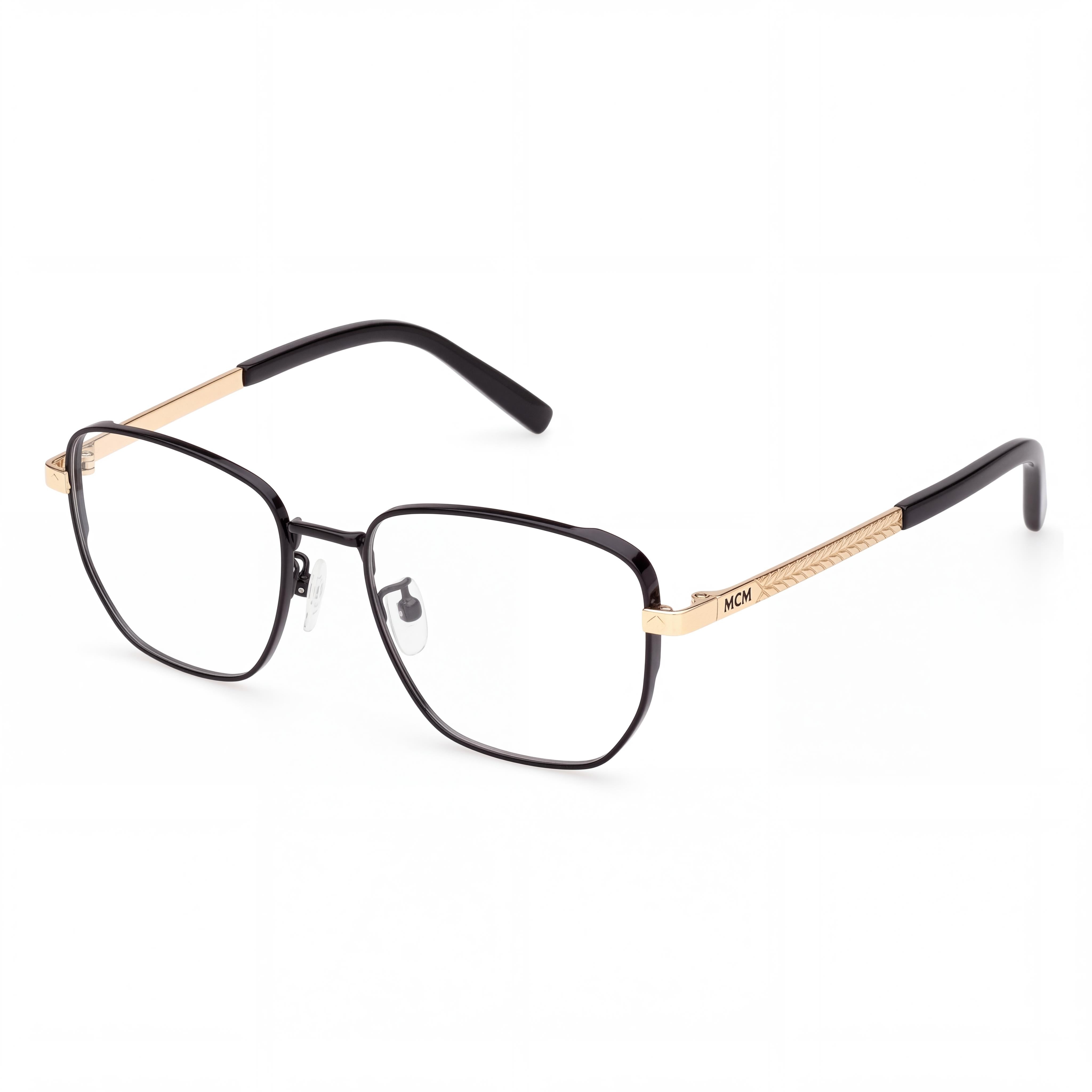 MCM Worldwide Gafas Clásicas Unisex con Montura de Metal en Negro Brillante y Oro Oscuro Brillante, Ancho de Lente 53mm, Photo 1