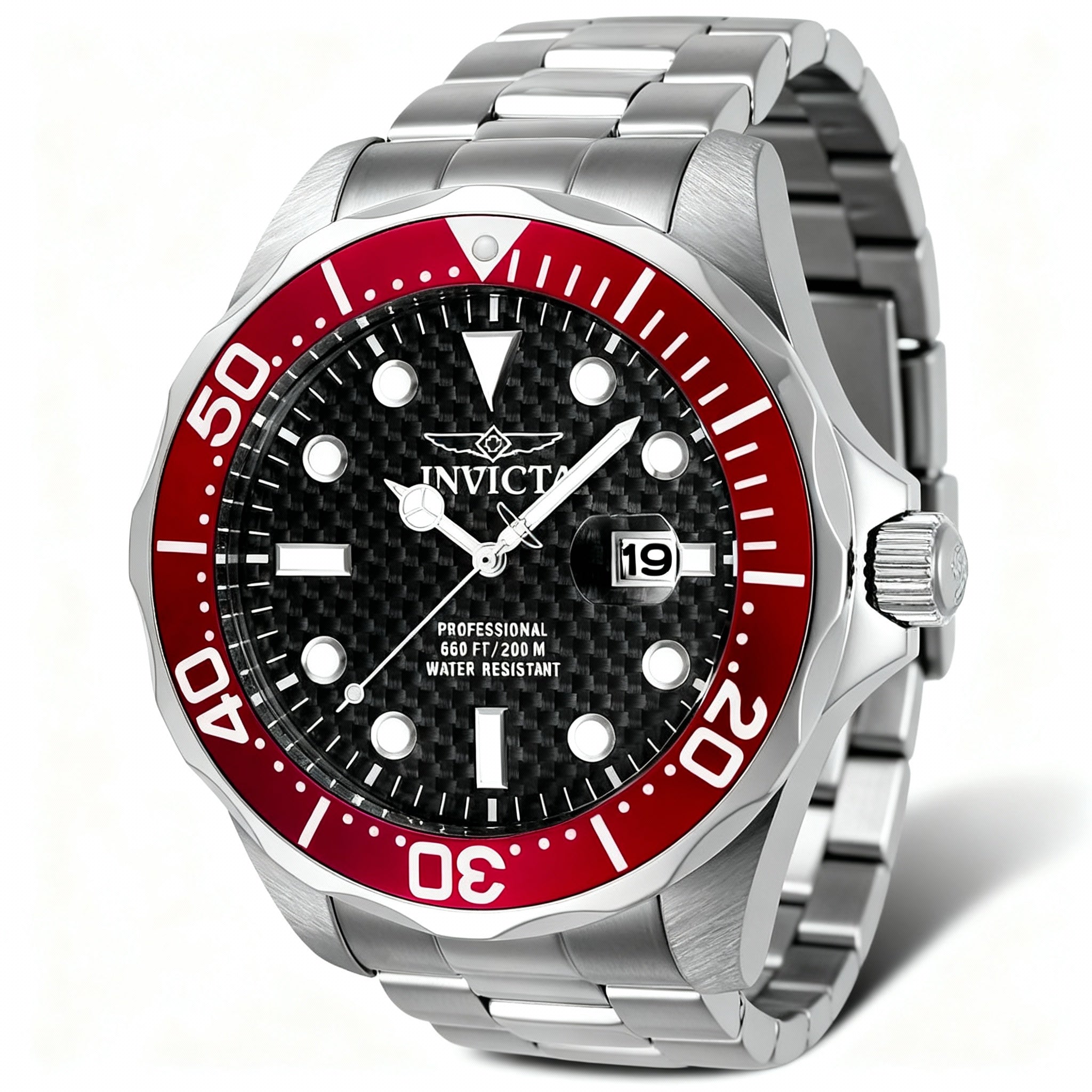 Invicta 12565 Unisex Black Stainless Steel Carbon Fiber Dial Luminous Quartz Bracelet Watch 47mm