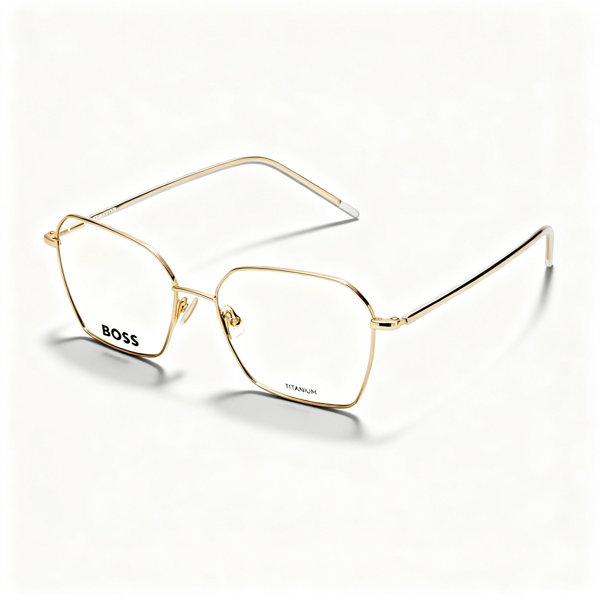 Gafas de vista cuadradas BOSS 1398 de titanio en oro rosa para mujer con montura completa y lentes no polarizadas, 54-16-145, Photo 1