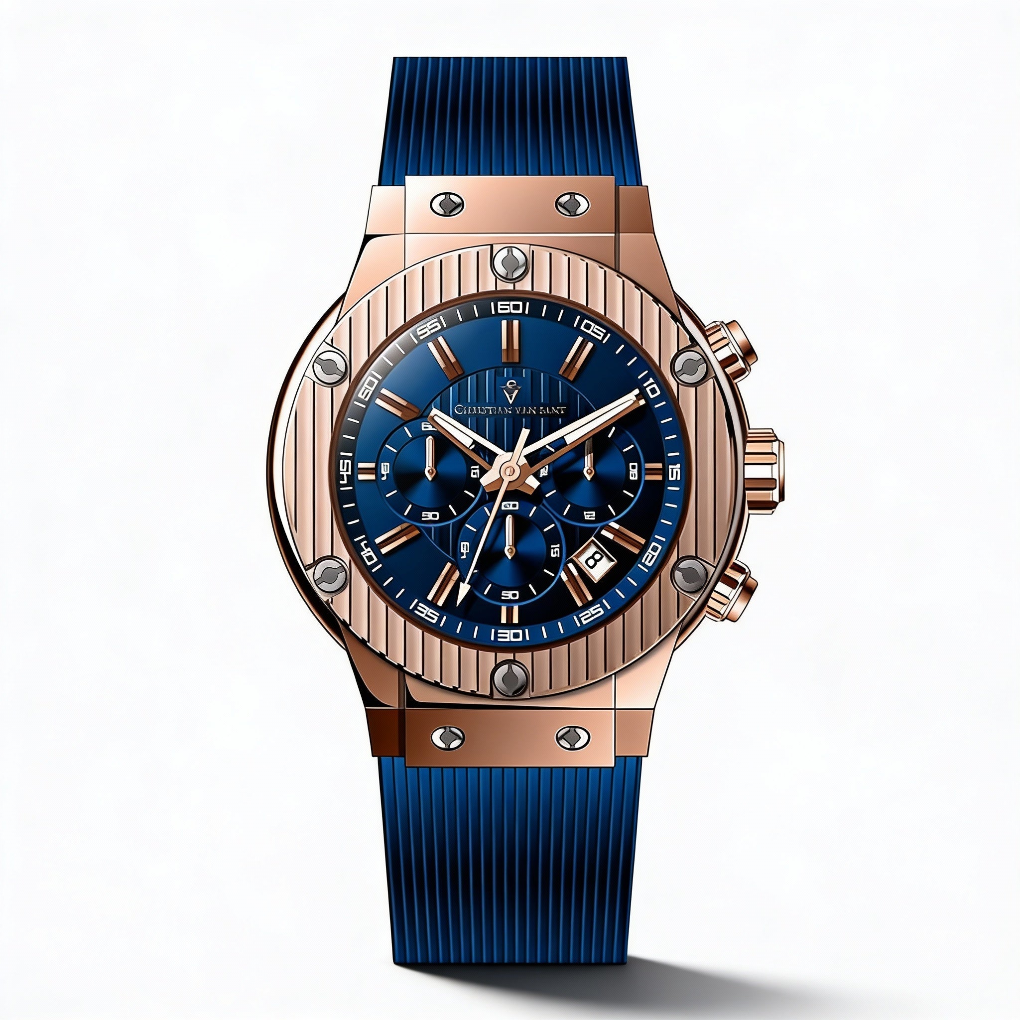 Christian Van Sant Modern Men's Blue Stainless Steel Water Resistant Quartz Rubber Strap Watch, Photo 1