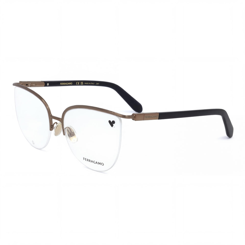 Gafas Ferragamo Sf2227 para mujer, color ámbar dorado con montura de metal y lentes de policarbonato de 56 mm