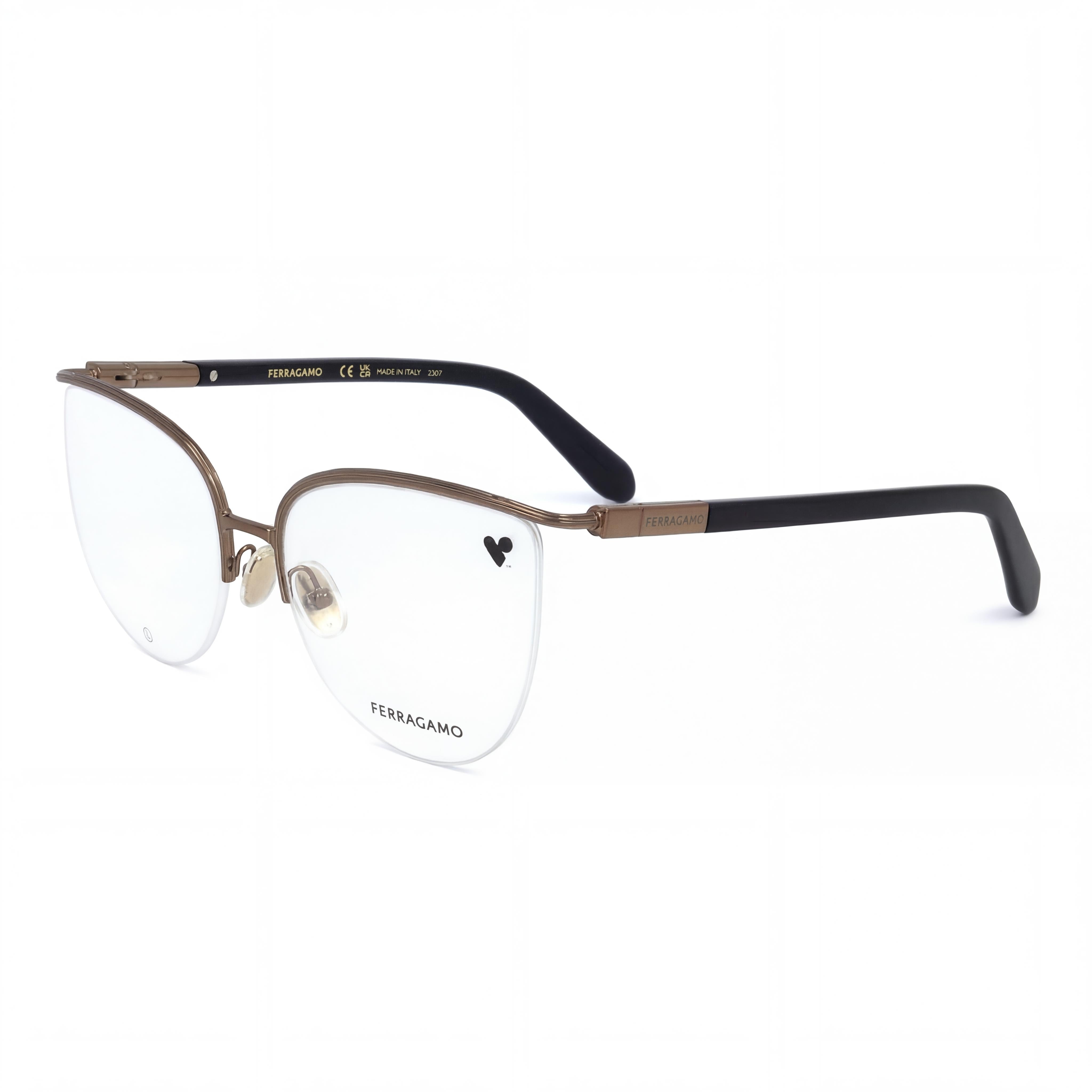 Gafas Ferragamo Sf2227 para mujer, color ámbar dorado con montura de metal y lentes de policarbonato de 56 mm, Photo 1