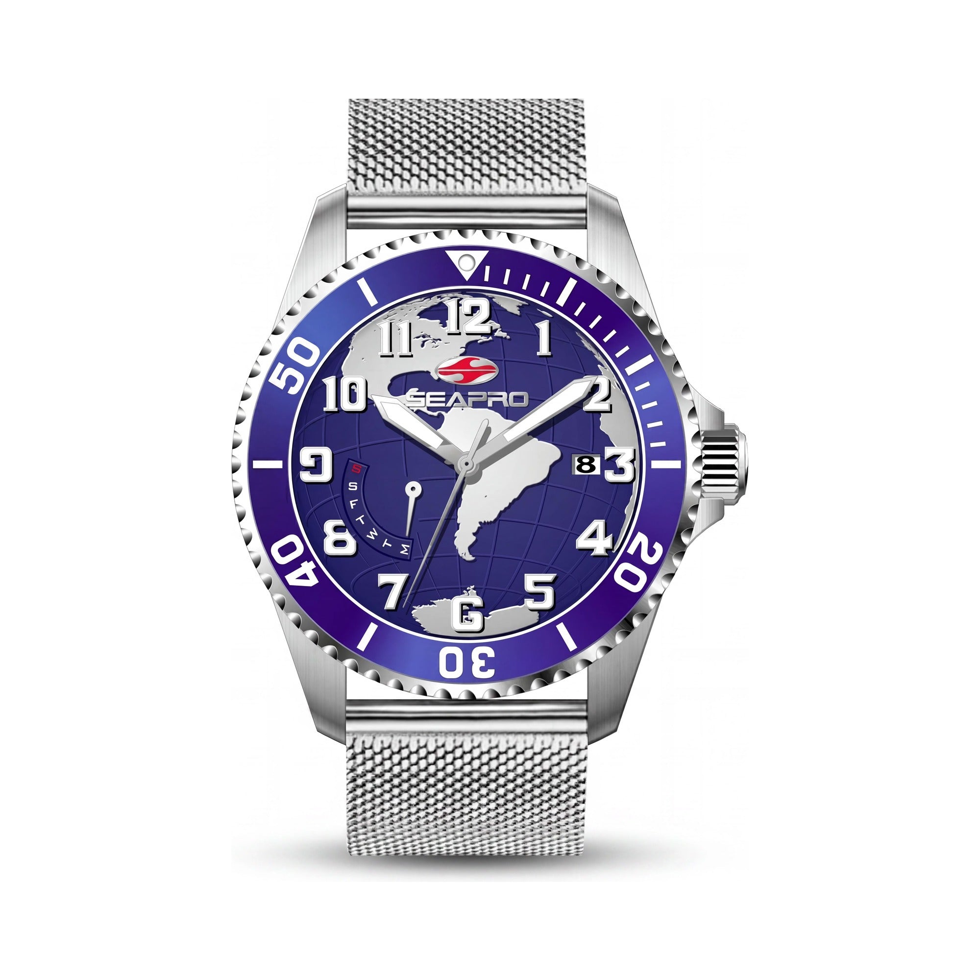 Reloj de cuarzo Seapro para hombre, esfera azul, caja de acero inoxidable, brazalete de acero inoxidable, resistente al agua, Photo 1