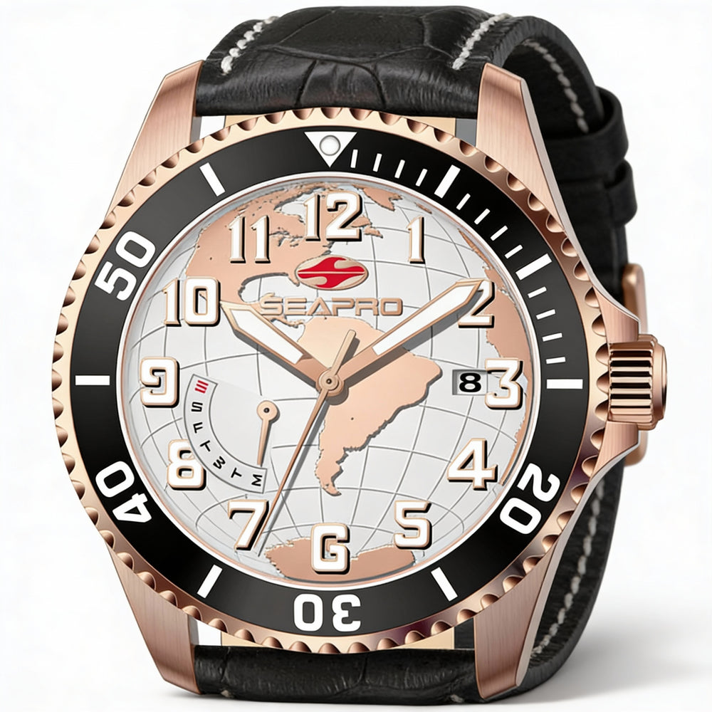 Reloj Seapro para hombre, de cuarzo, resistente al agua, de acero inoxidable negro, con esfera blanca y cristal mineral resistente a arañazos.