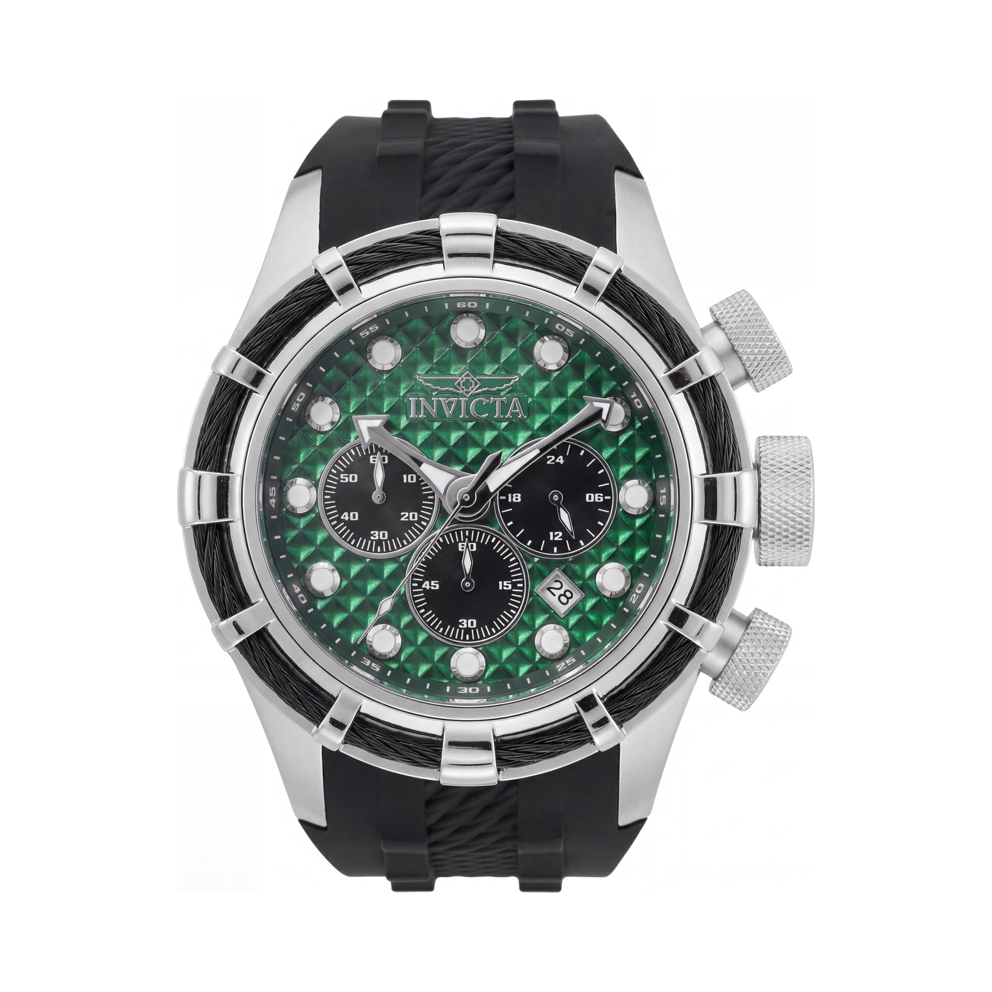 Invicta Bolt 49165 Reloj unisex de cuarzo cronógrafo, caja de acero inoxidable plateada de 50 mm, esfera verde, correa de silicona, Photo 1