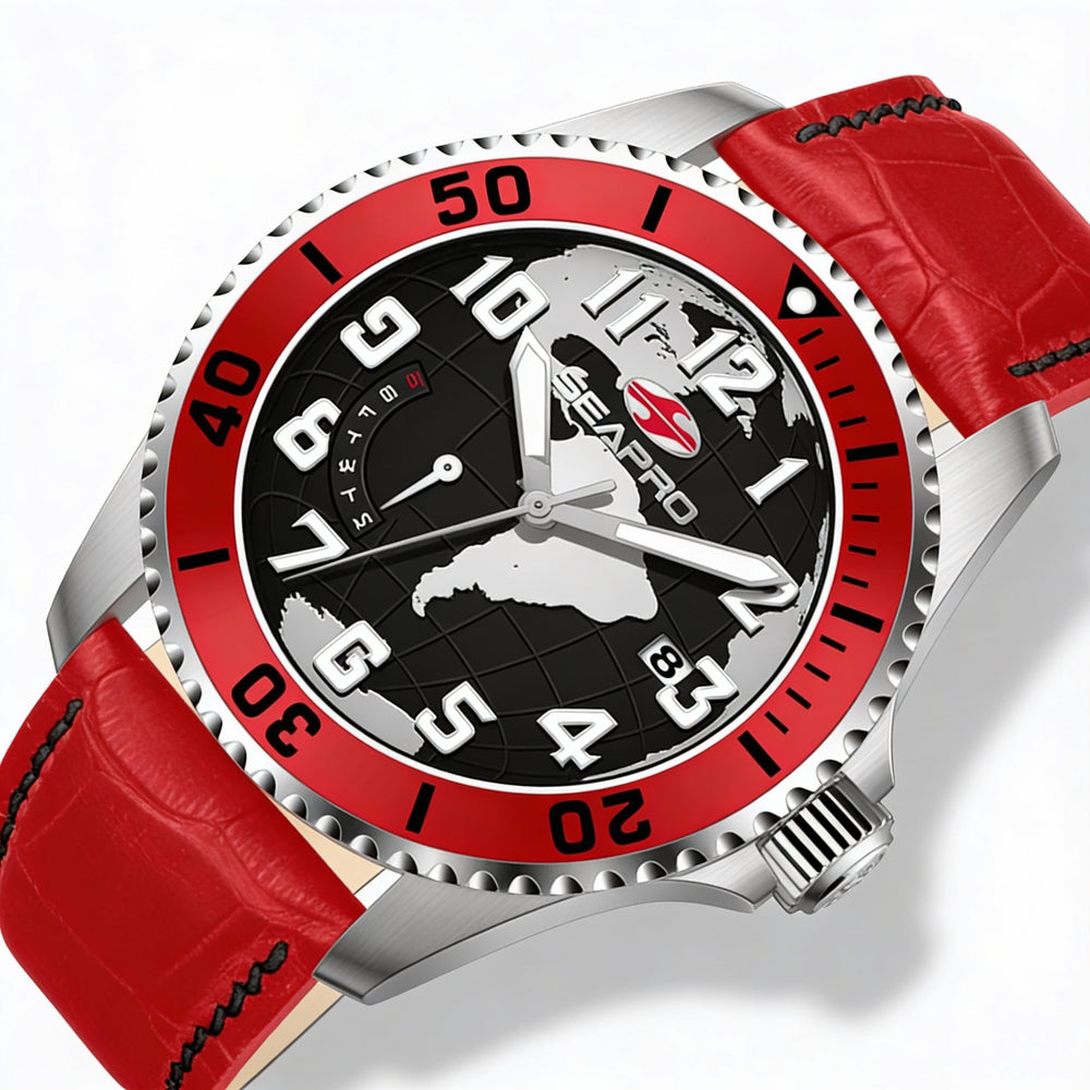 Seapro Modern Men’s Black Stainless Steel & Leather Strap Water Resistant Quartz Watch