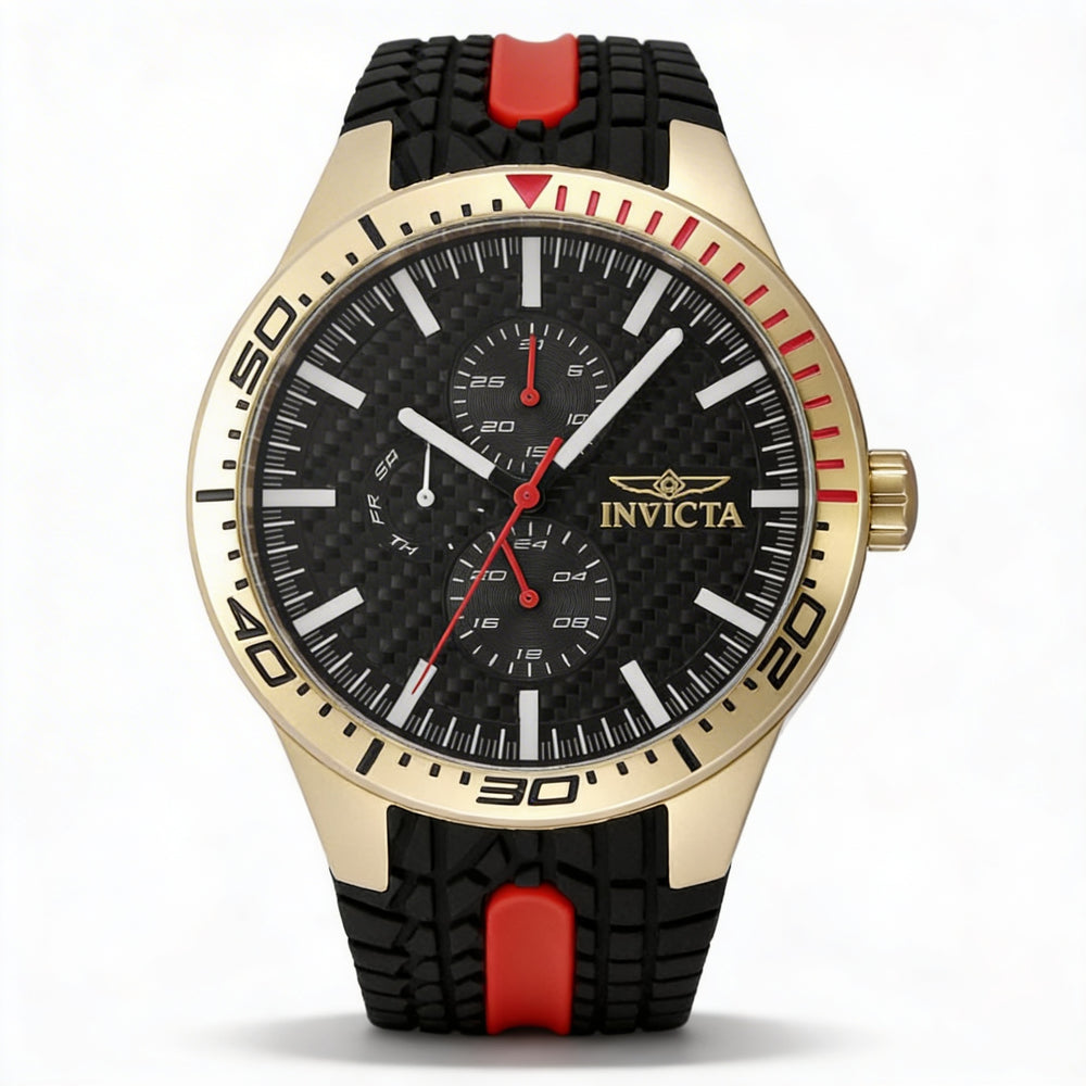 Invicta Racing 48872 Men's Chronograph Watch, 46mm Stainless Steel, Black Dial, Silicone Strap