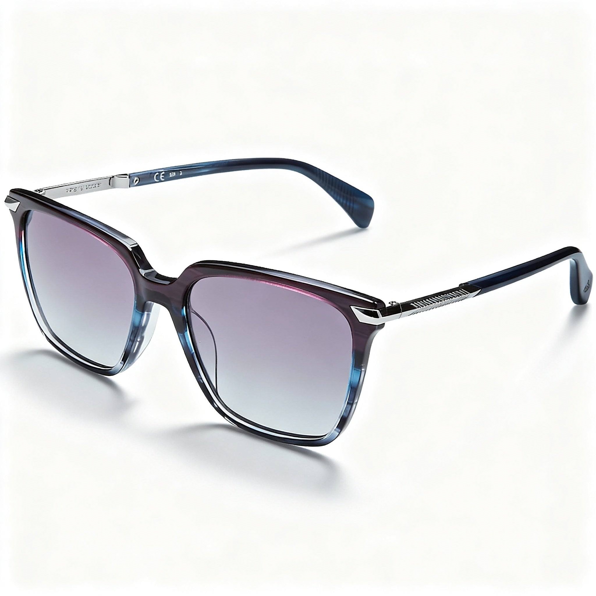 rag & bone Modern Women's Acetate Full Rim Square Sunglasses, Blueviolhorn, Grey Lenses 55-17-140