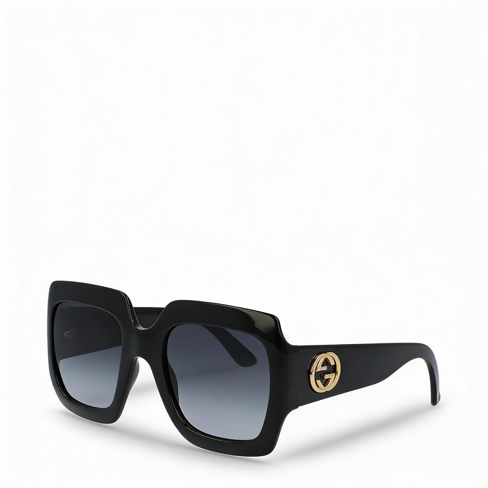 Gucci GG0053SN Unisex Shiny Black Composite Frame Sunglasses with Shaded Dark Grey Gradient Lenses 54mm