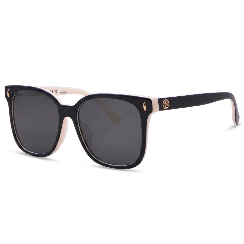 Gafas de sol Tory Burch Classic TY7203U para mujer con montura de plástico y protección UV en negro, marfil y gris oscuro, lentes grises, 53 mm