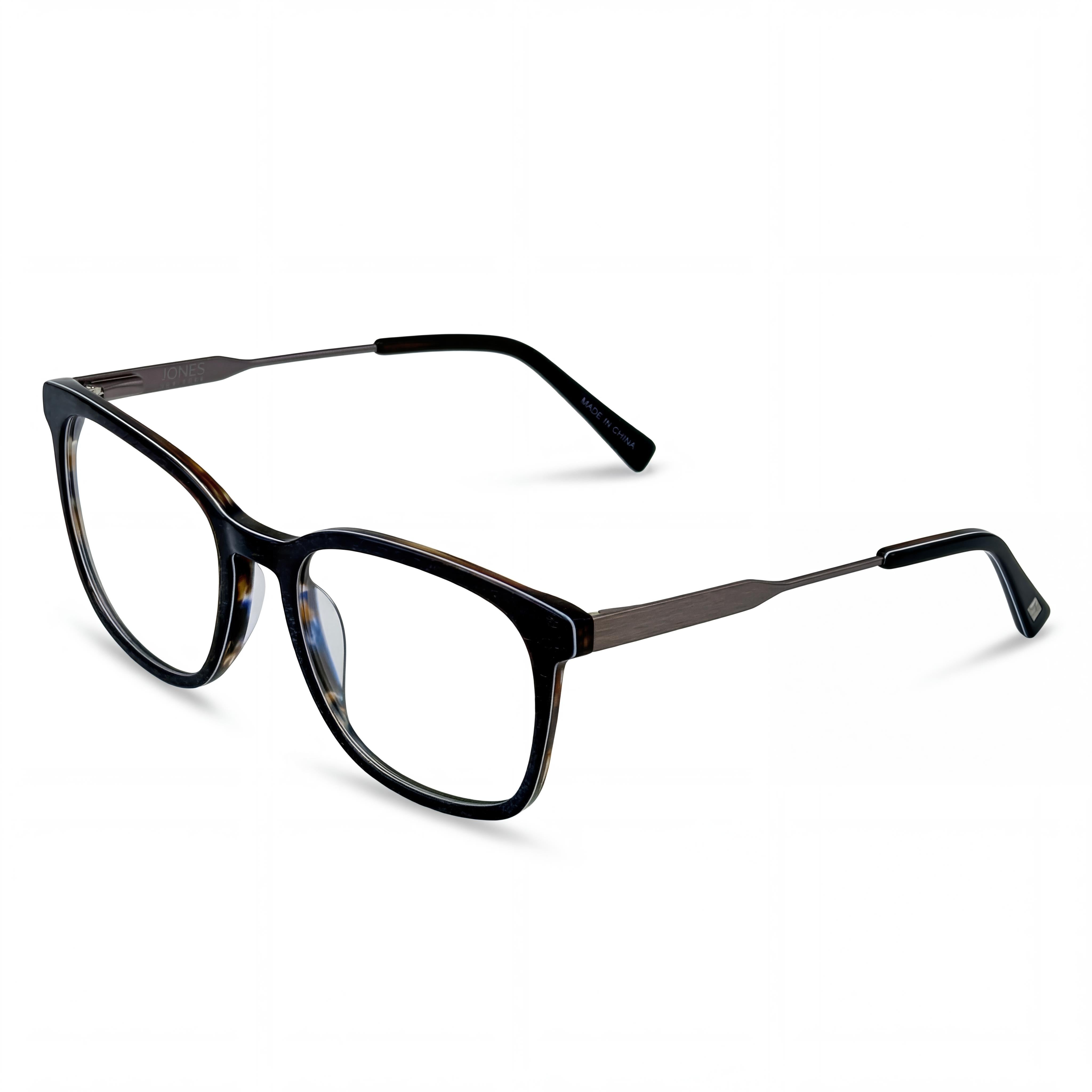 Jones New York Soft Square Matte Blue Plastic Men's Eyewear Frame with Spring Temples 53-18-140, Photo 1