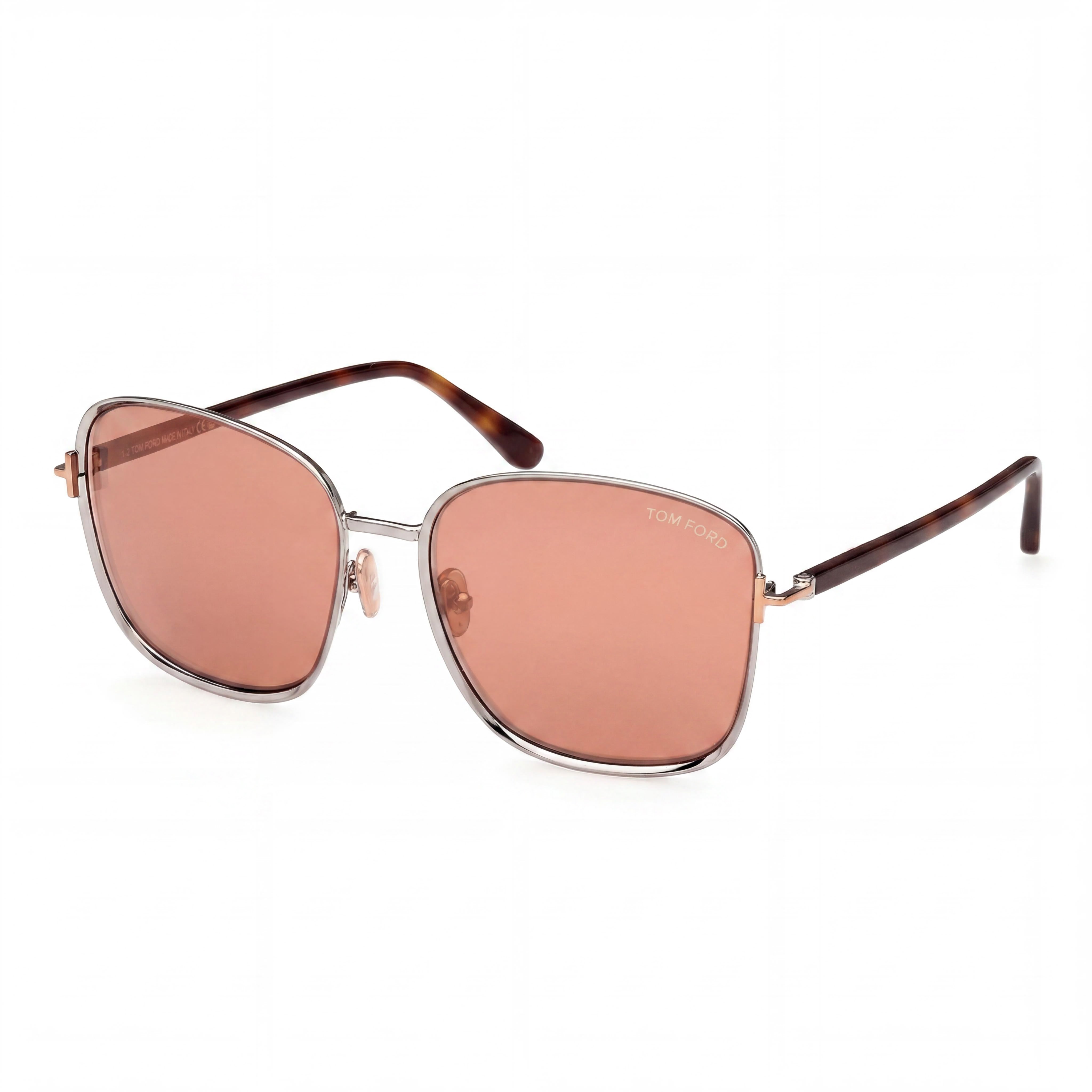 Tom Ford Fern FT1029 Men's Square Metal Sunglasses 100% UV Brown Mirror Lenses Shiny Satin Dark Ruthenium Dark Havana Frame 57mm, Photo 1