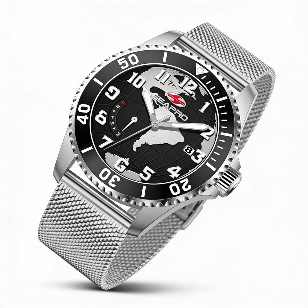 Seapro Quartz Movement Men's Black Stainless Steel Water Resistant Watch