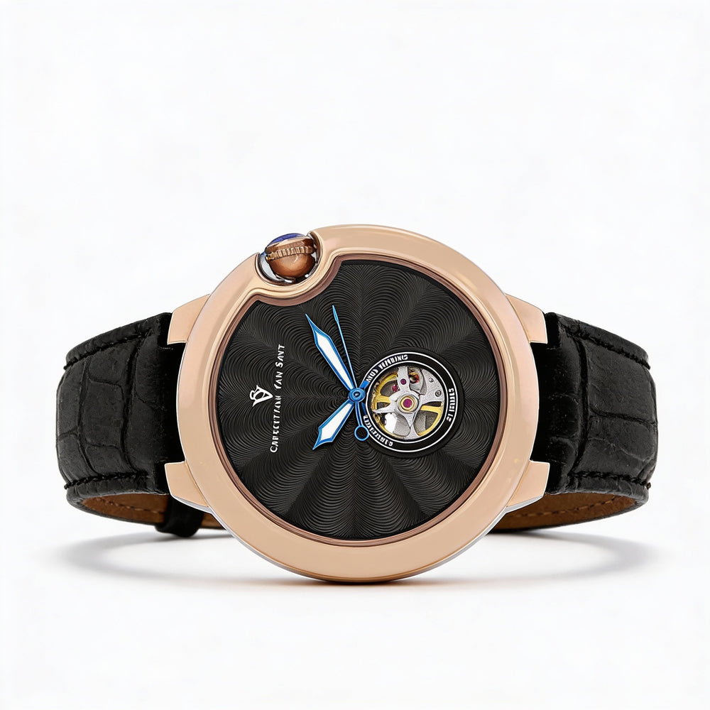 Christian Van Sant Modern Men's Automatic Movement Wristwatch, featuring a Black Dial and Automatic Shut Off Mechanism