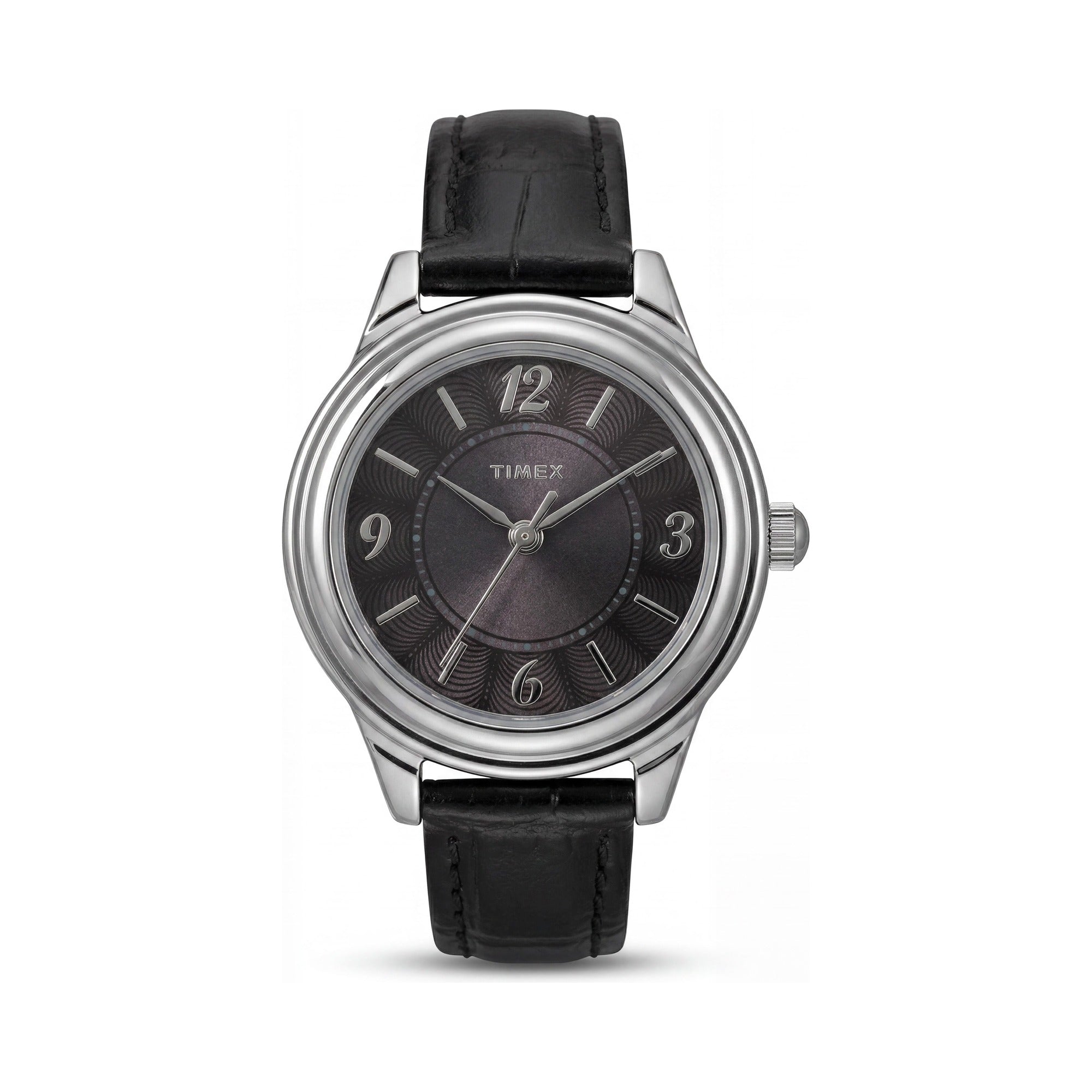 Timex Classic Women's 26mm Silver-Tone Brass Case Black Leather Strap Water Resistant Watch, Photo 1