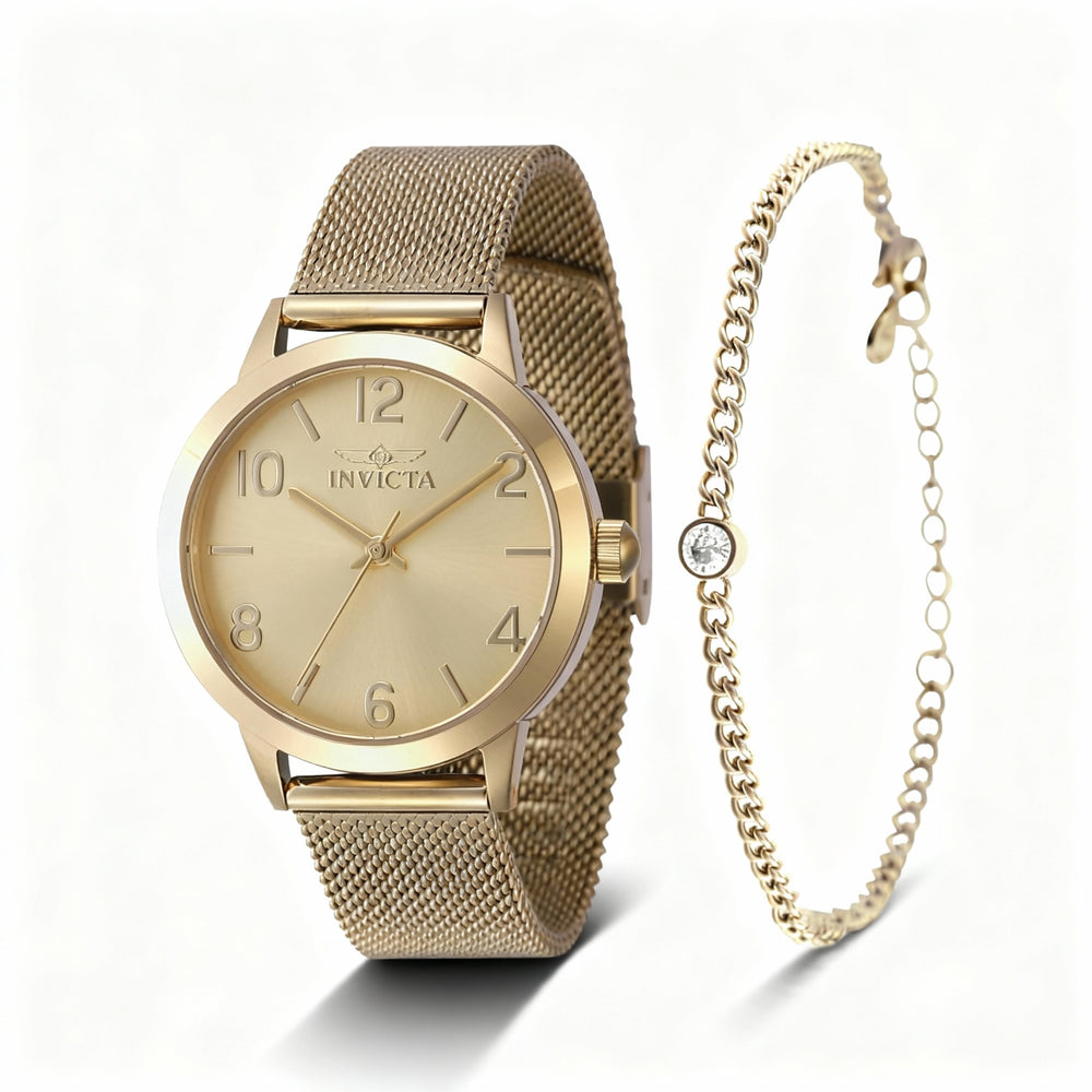 Reloj de cuarzo unisex Invicta Wildflower 47275 con correa - Tono dorado, acero inoxidable, 34 mm, resistente al agua