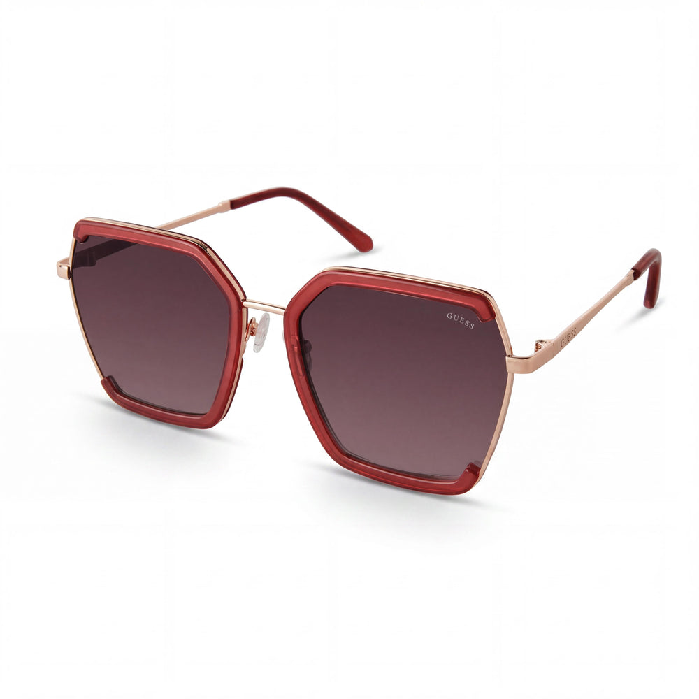 Gafas de sol Guess GF0418 para mujer, diseño de mariposa de metal burdeos brillante, sin polarizar, con degradado de color burdeos y UV400, 58 mm