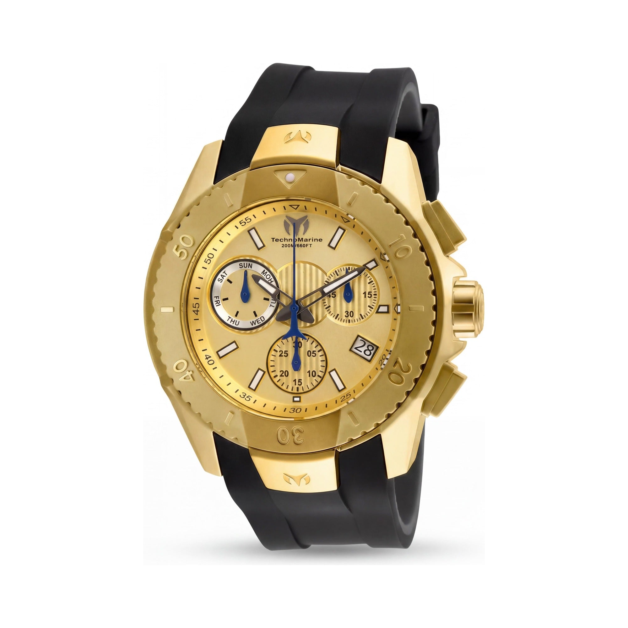 TechnoMarine Men's Luxury Watch, Gold-Tone Stainless Steel, Black Silicone, Swiss Quartz, Chronograph, 200m WR, 48mm, Photo 1